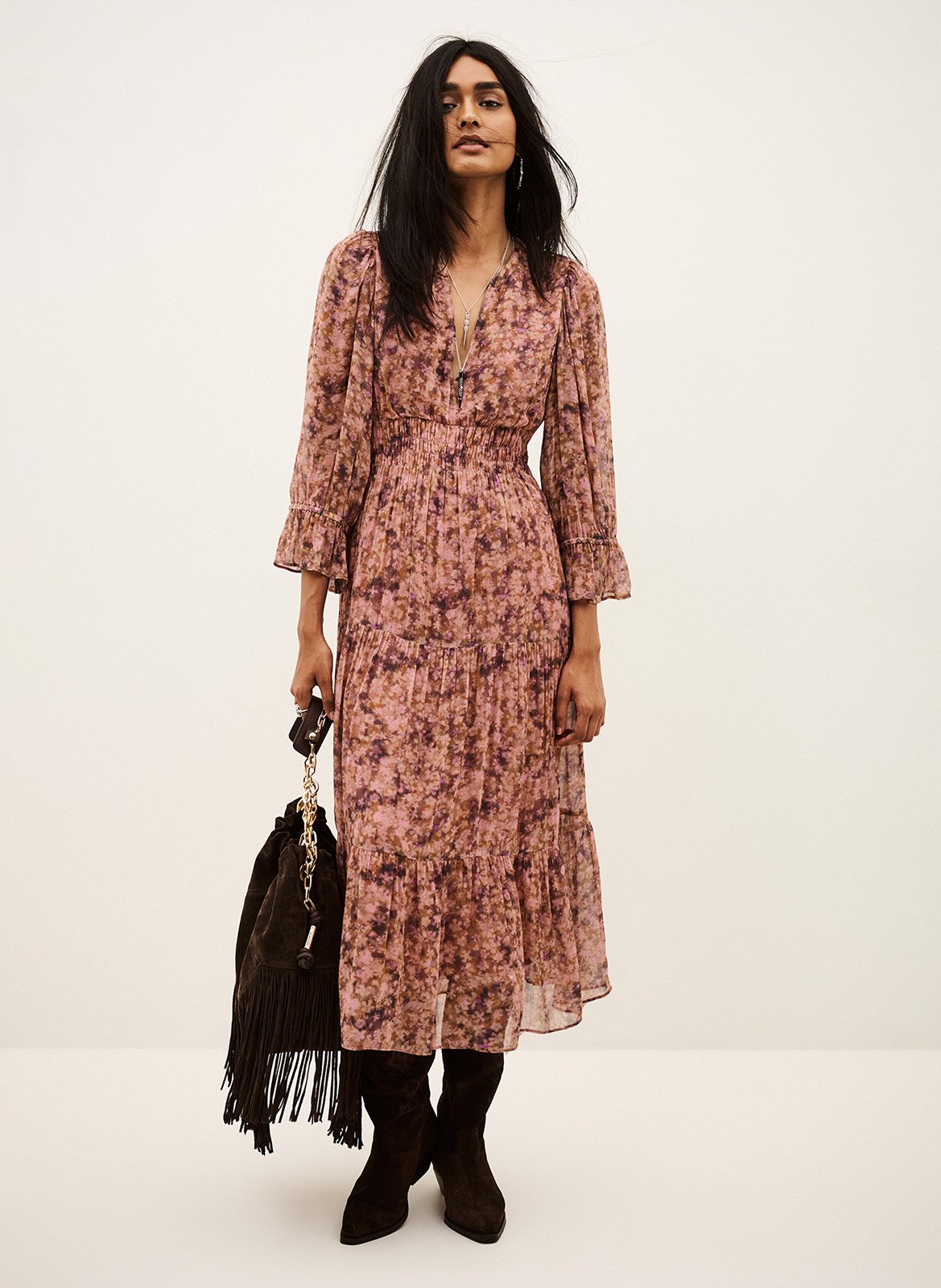 Weites Midikleid mit Print BA&SH Rosa