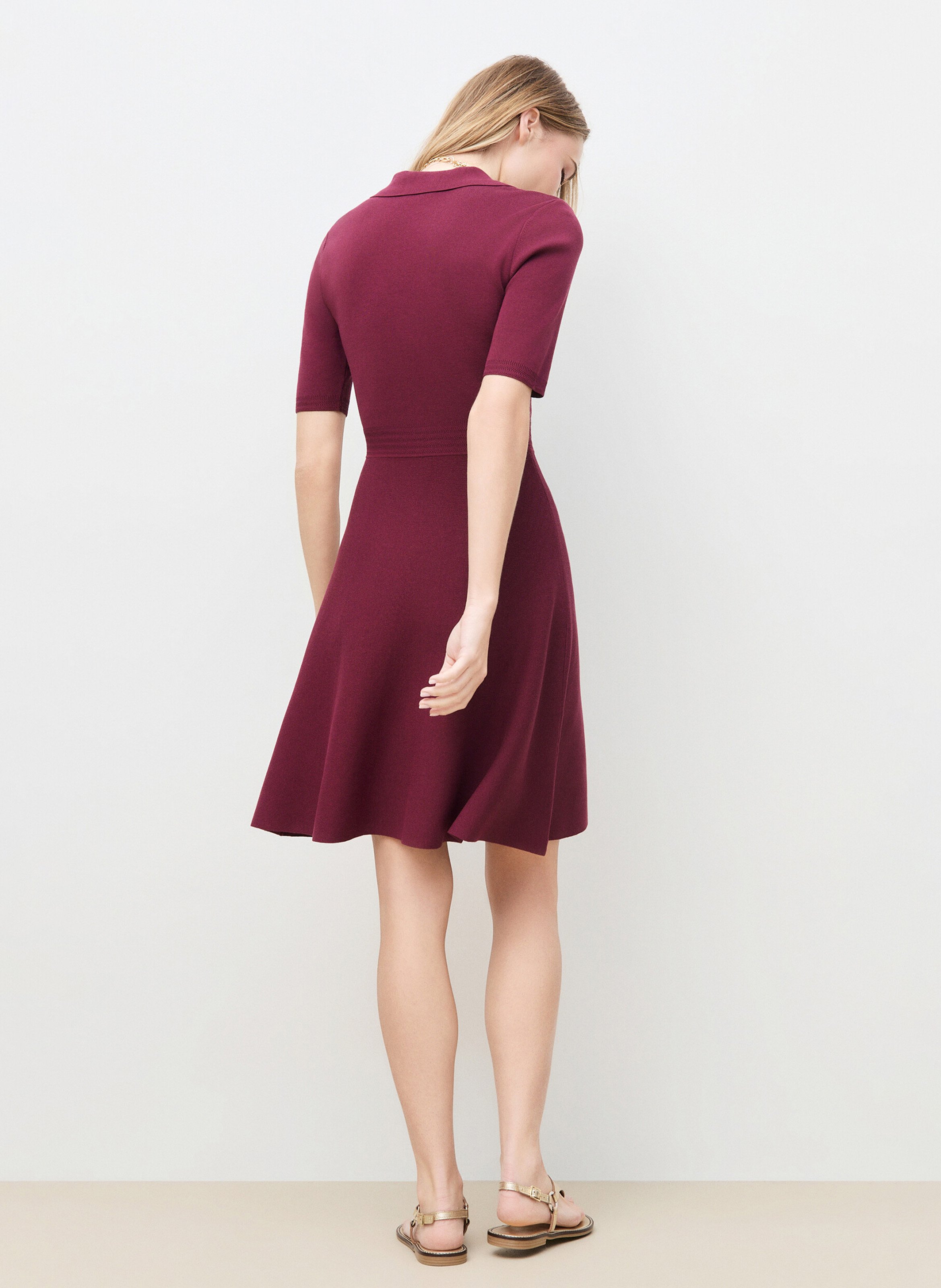 Robe cour col polo CAROLL Prune