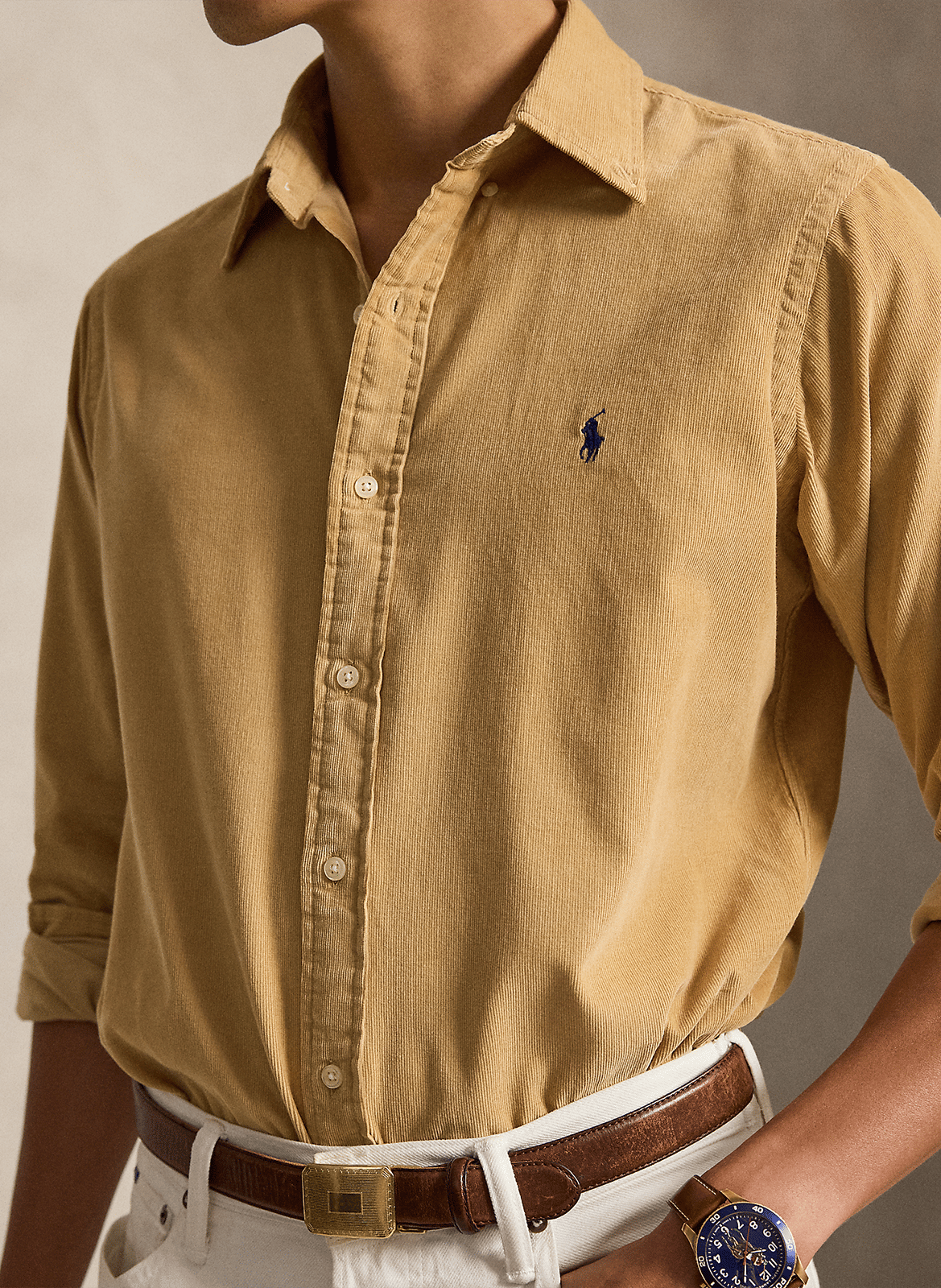 Chemise col américain regular-fit en velours côtelé POLO RALPH LAUREN Beige