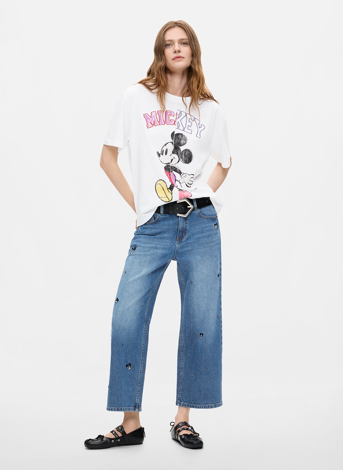 Jean cropped large en coton mélangé DESIGUAL Bleu