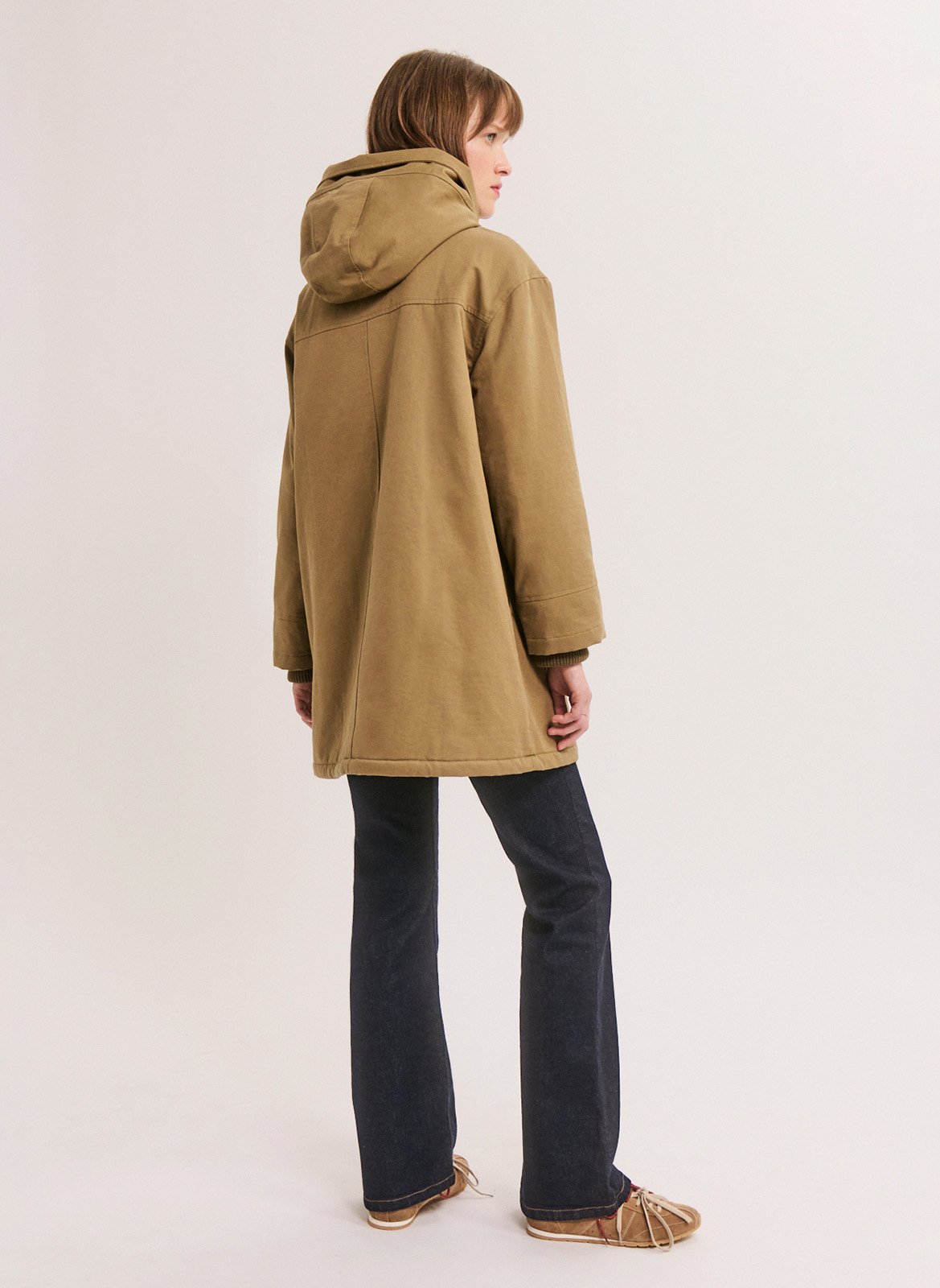 Parka droite col capuche en coton PABLO Kaki