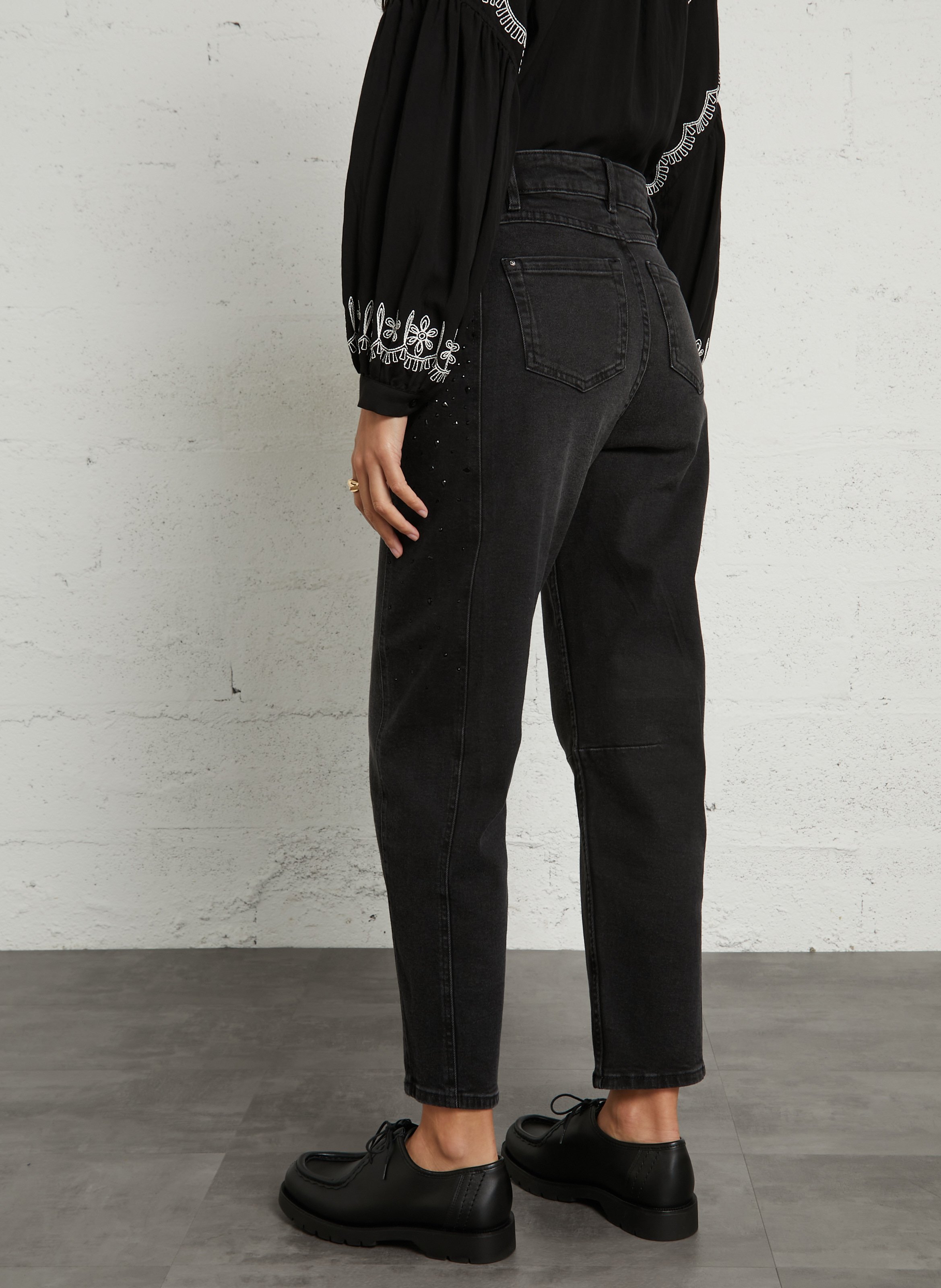 Slim jeans with rhinestones in mixed cotton MAISON 123 Black