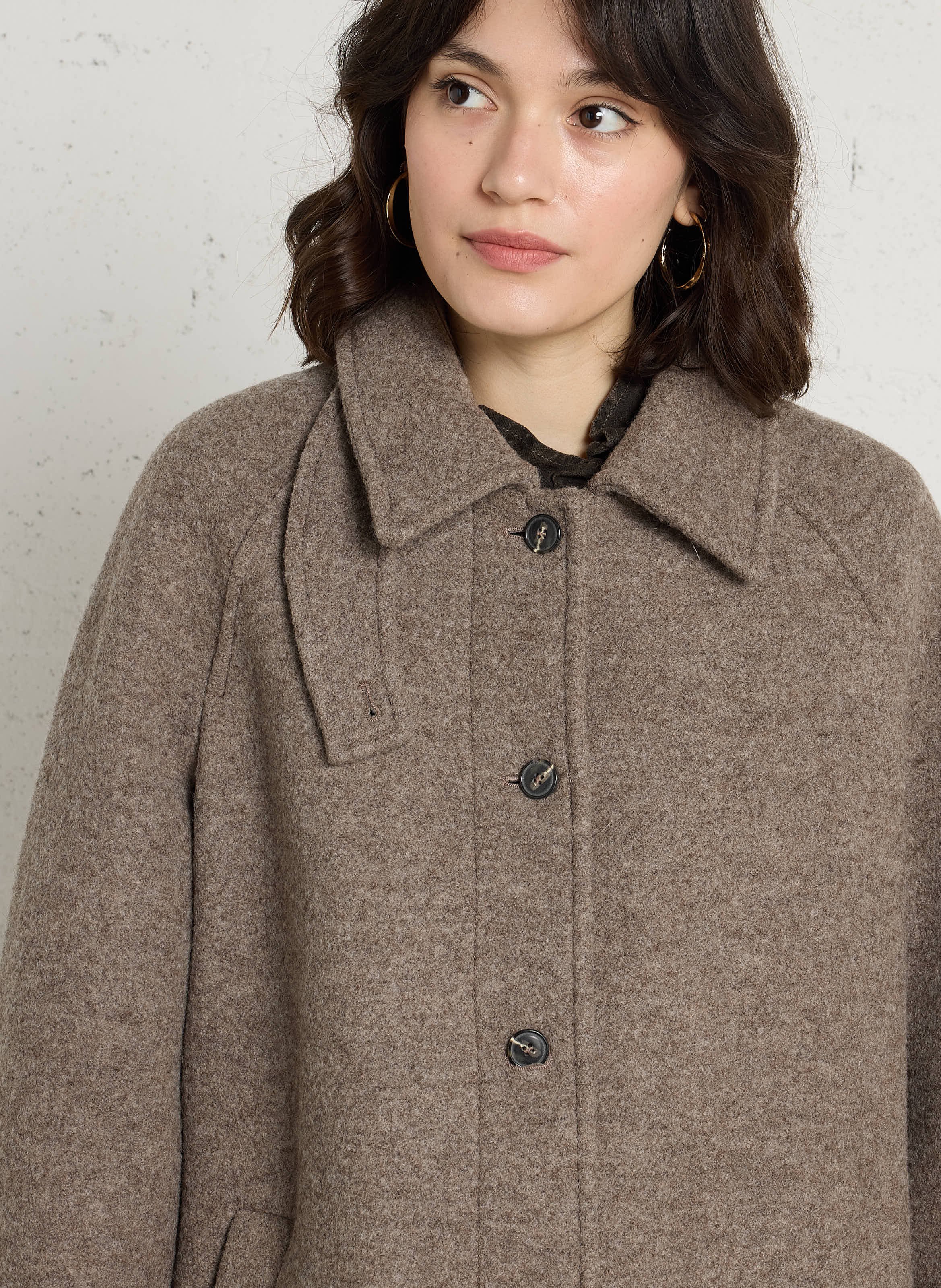 Manteau long et droit en laine DES PETITS HAUTS Beige