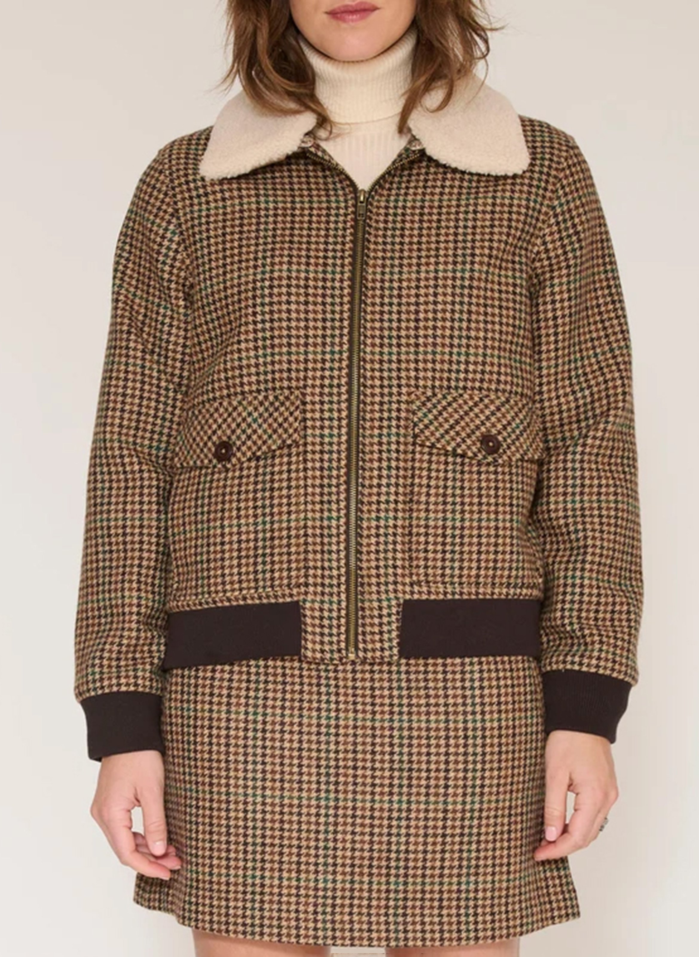 Blouson droit à motif en laine mélangée MKT Marron