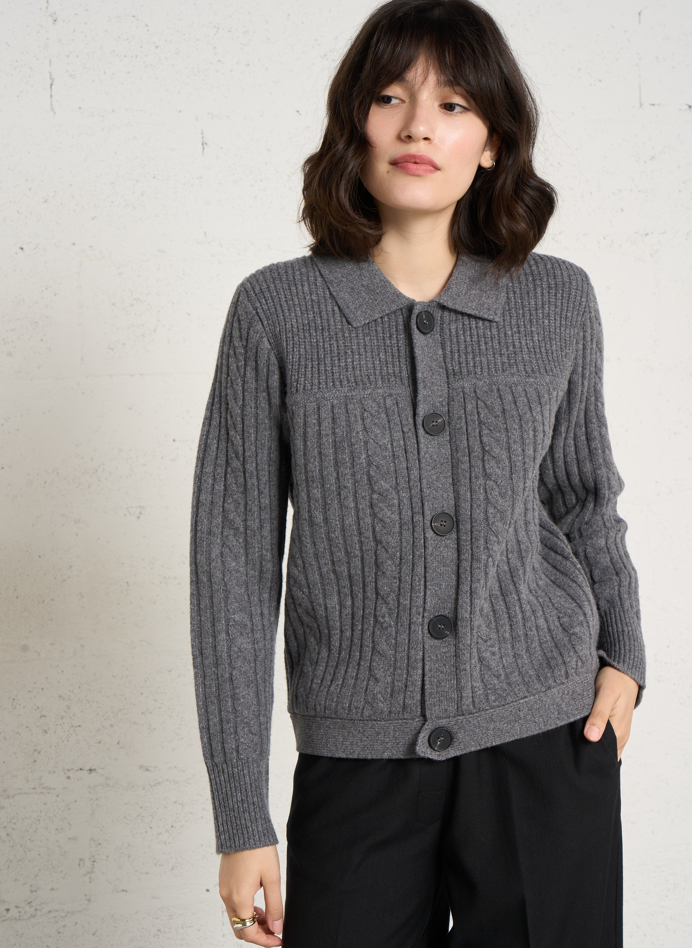 Wool sweater with classic collar MAISON 123 Grey