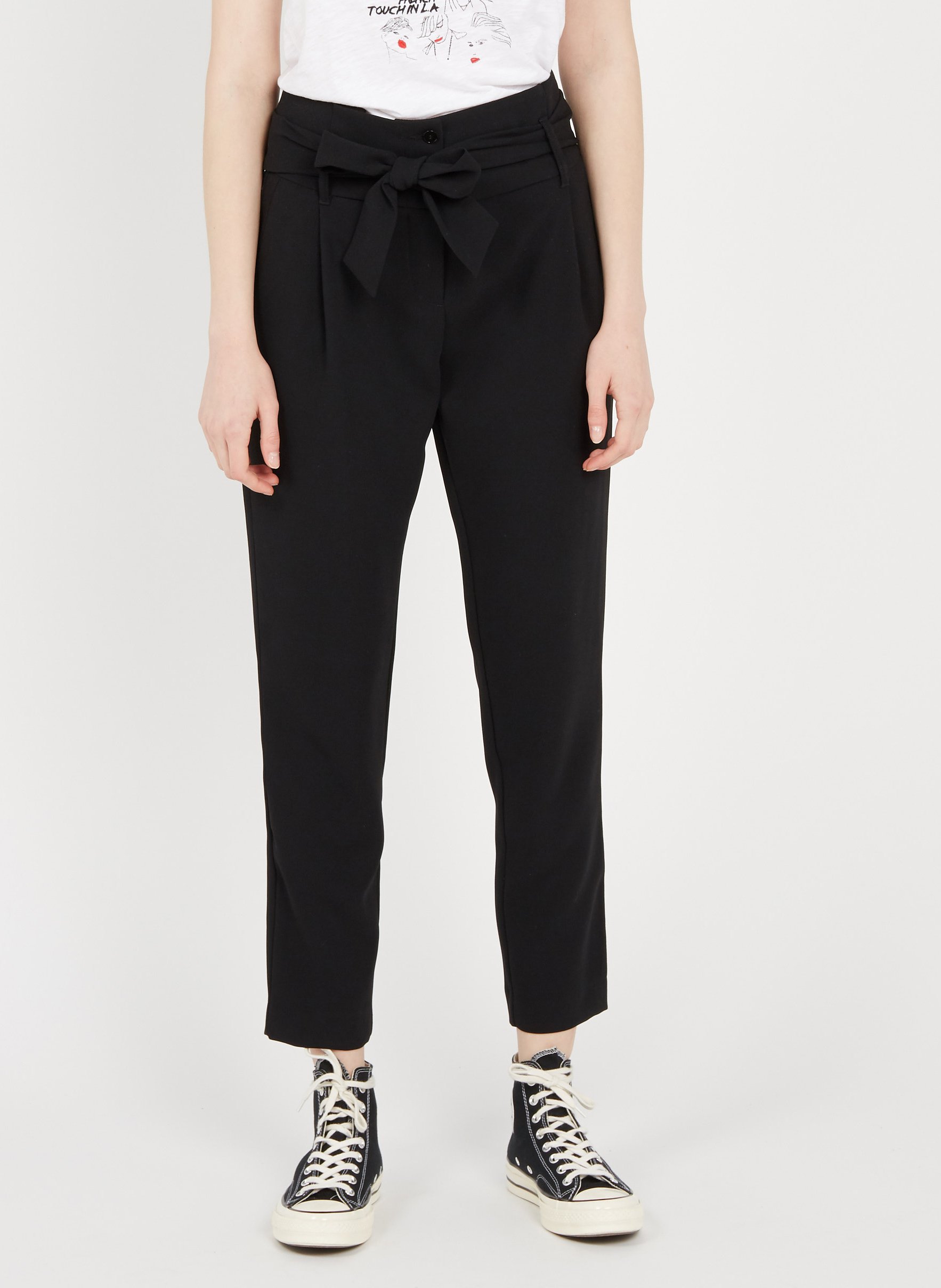 Pantalon carotte taille haute en crêpe IKKS Noir