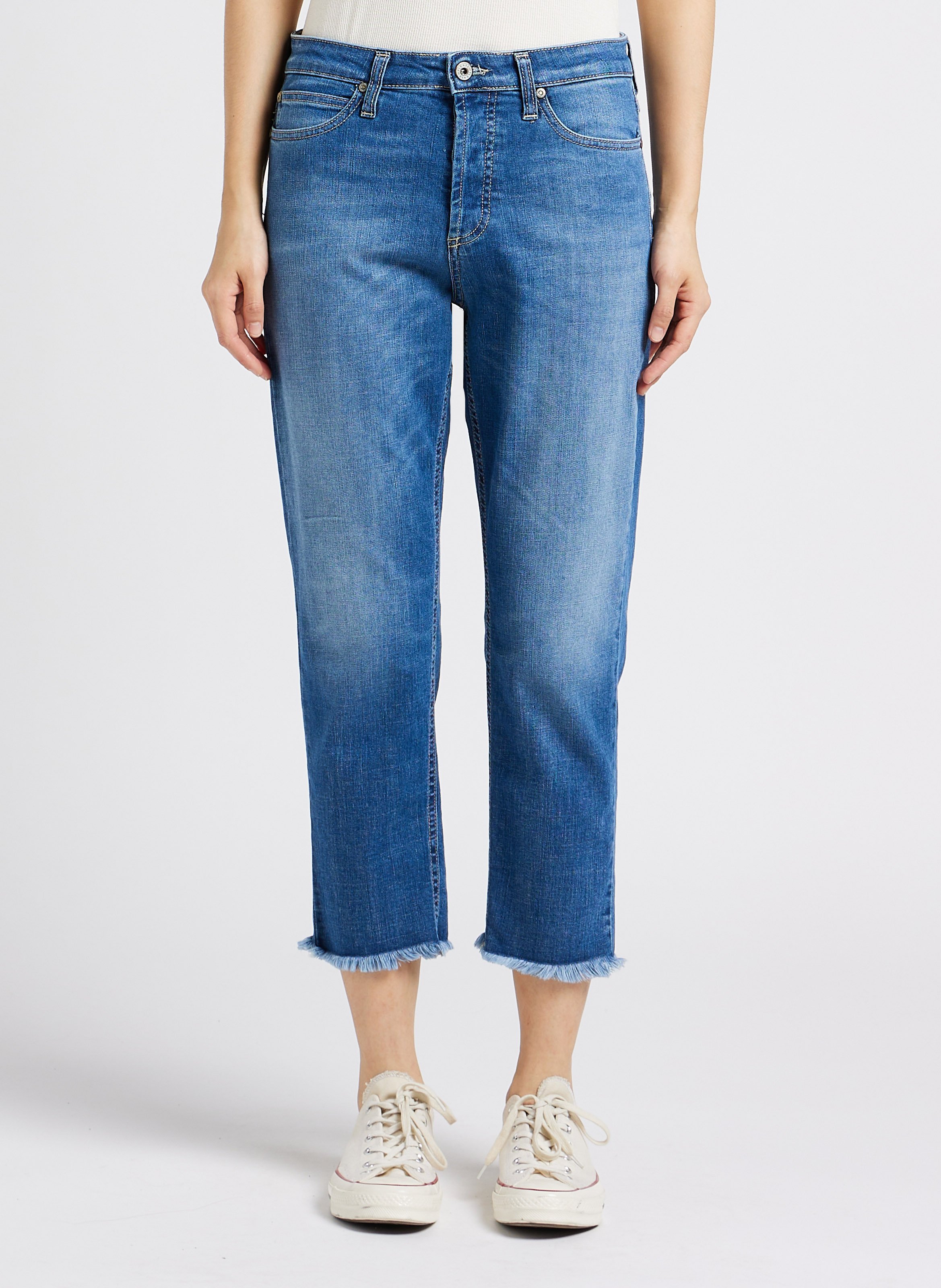 Cropped cotton-blend jeans PLEASE Blue