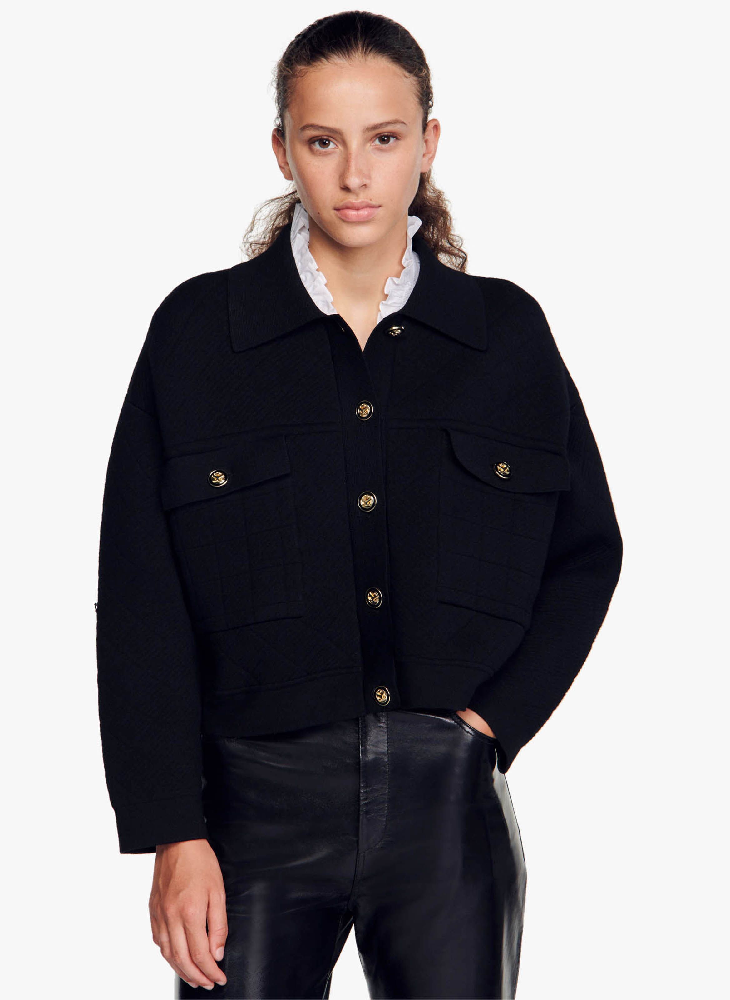 Cropped Cardigan With Shirt Collar Noir Sandro Women Place des