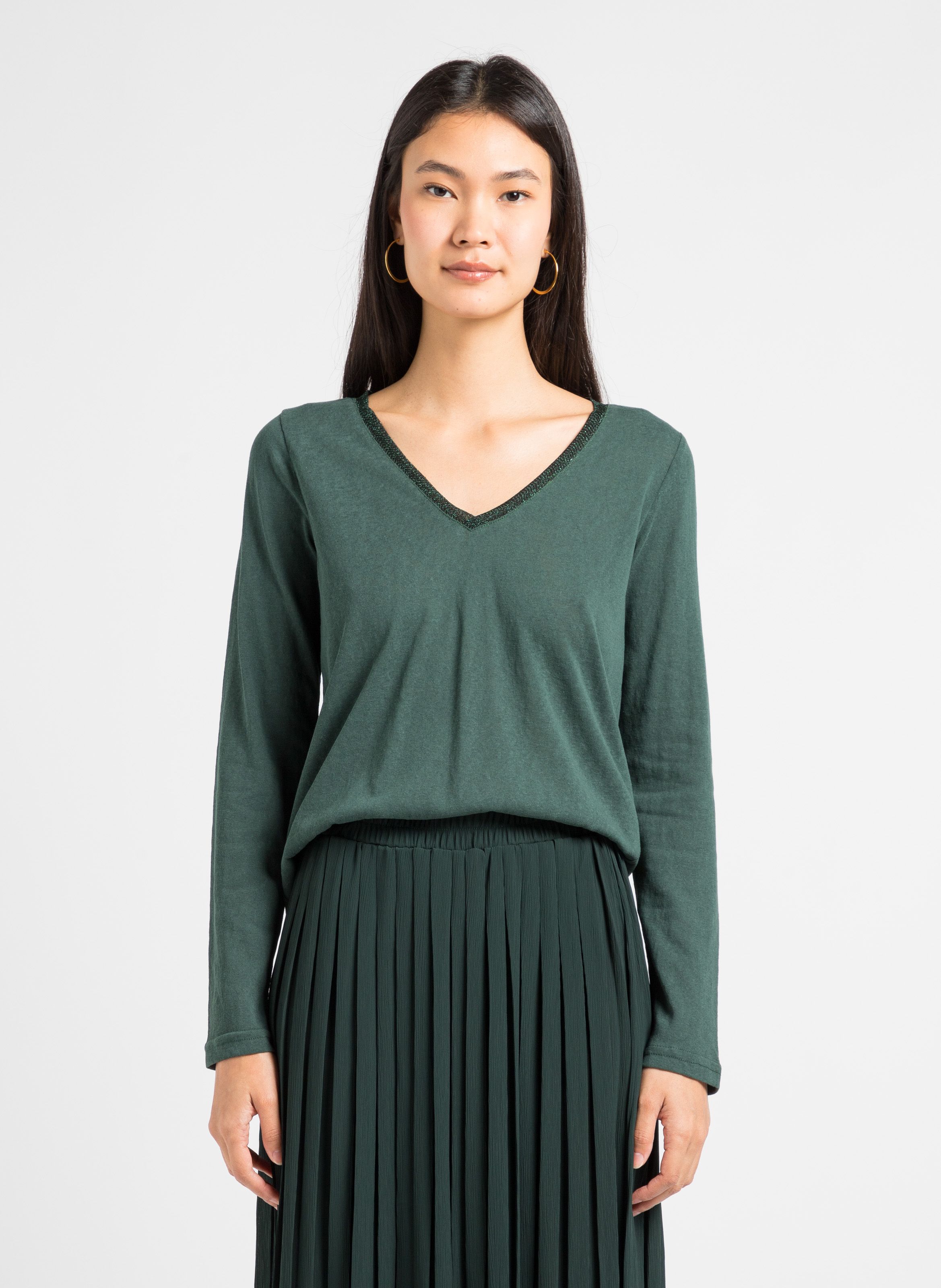 V neck Cotton blend T shirt Vert Grace Et Mila Women Place des