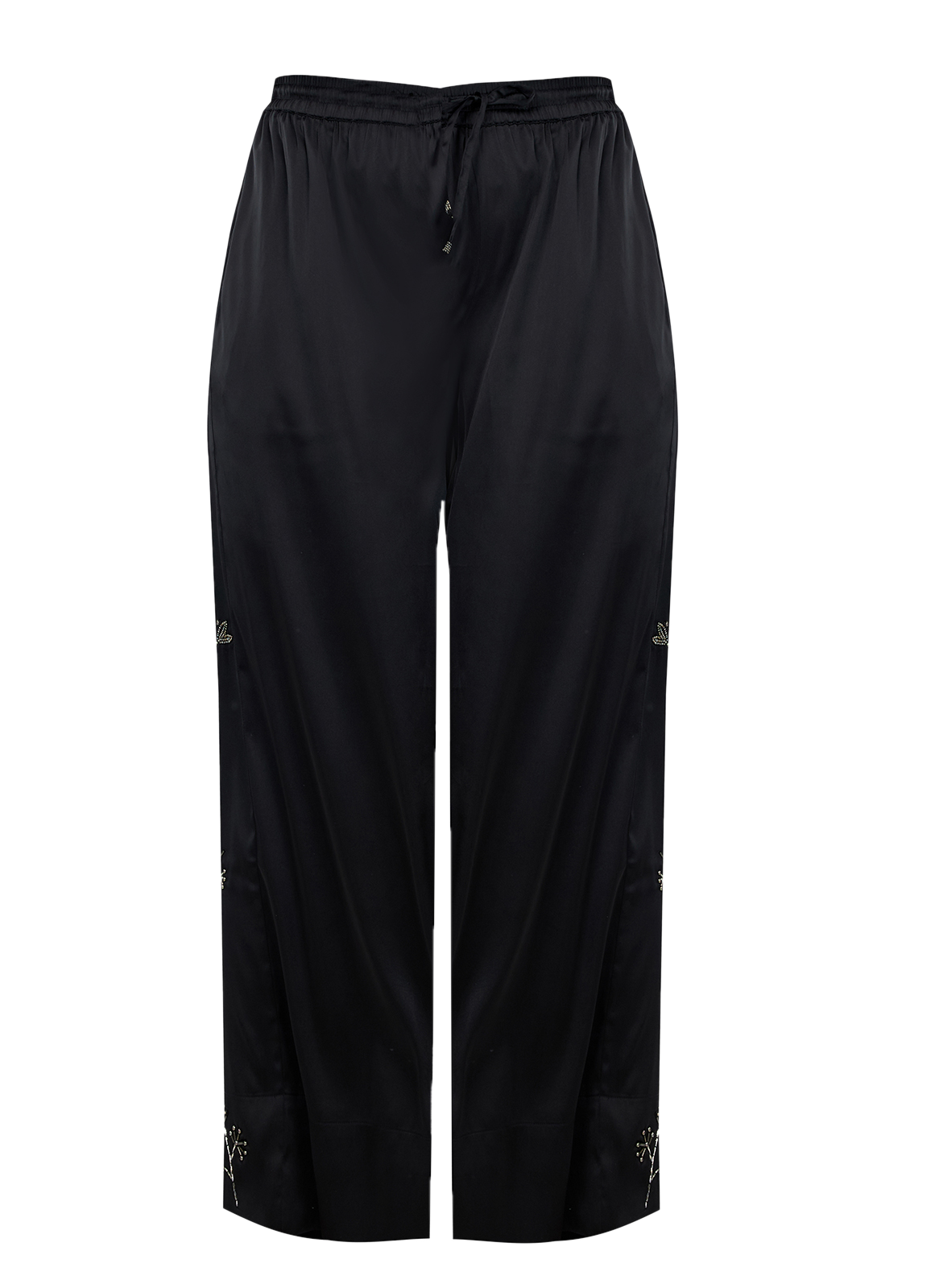 Straight satin trousers with embroidered patterns MAT FASHION Black