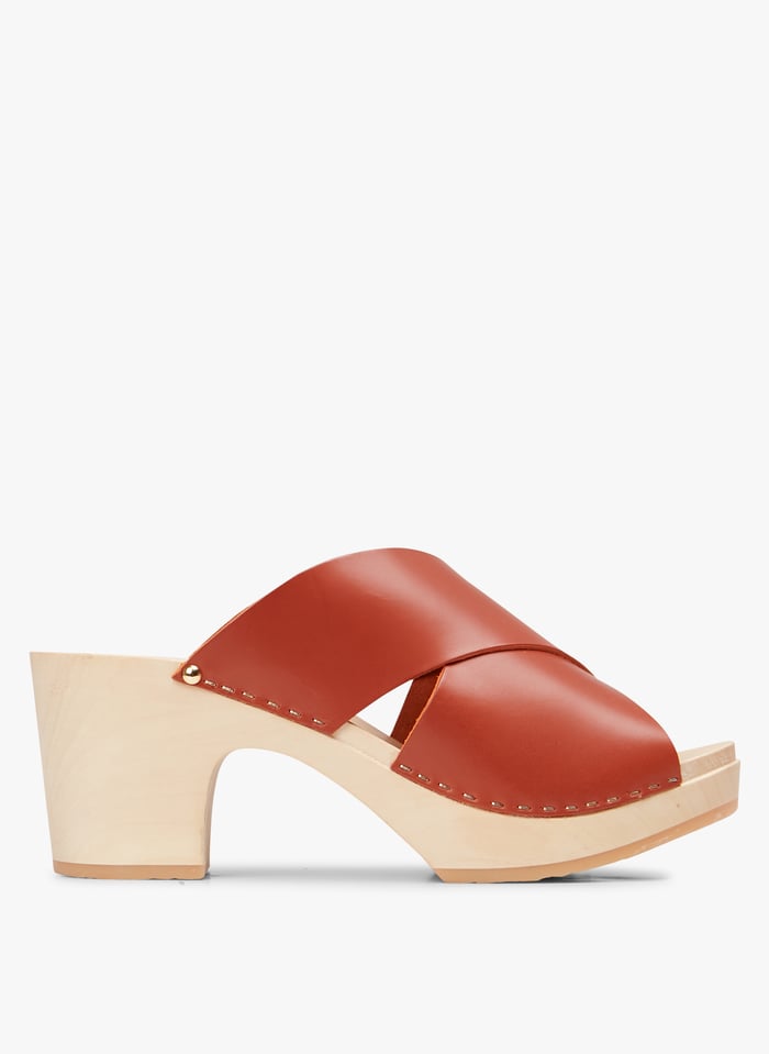 Sabot talon haut en cuir Rouge