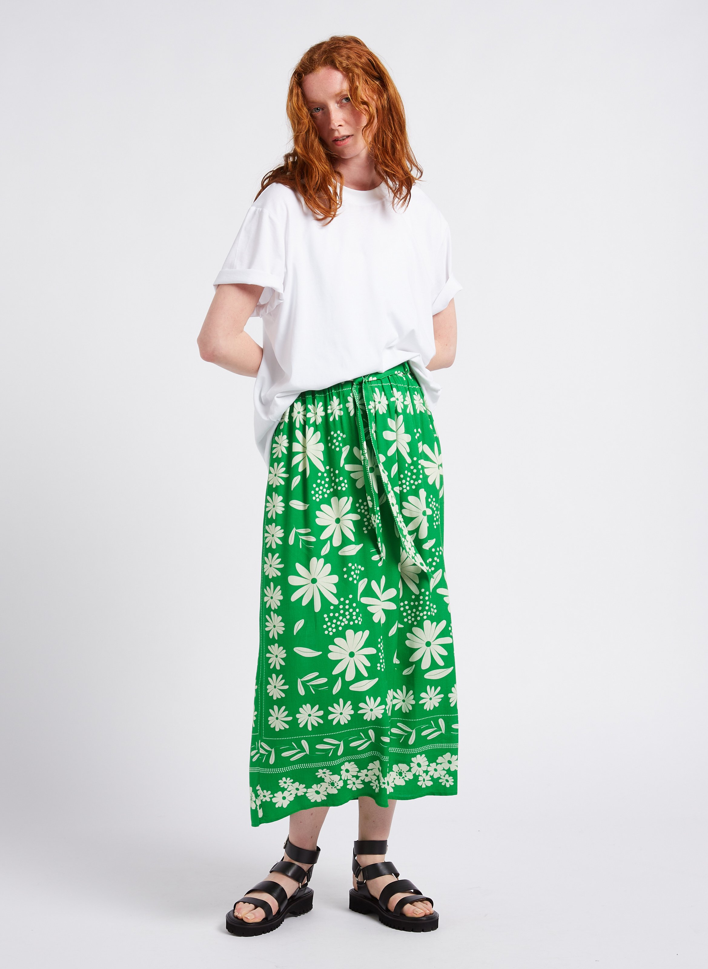 Gerade geschnittener Maxirock mit Print Grun