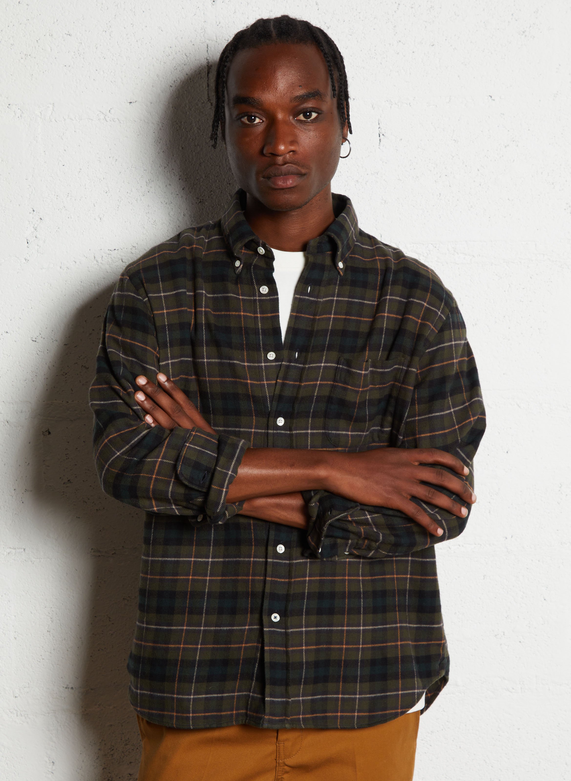 Straight printed cotton shirt with classic collar HARTFORD Green