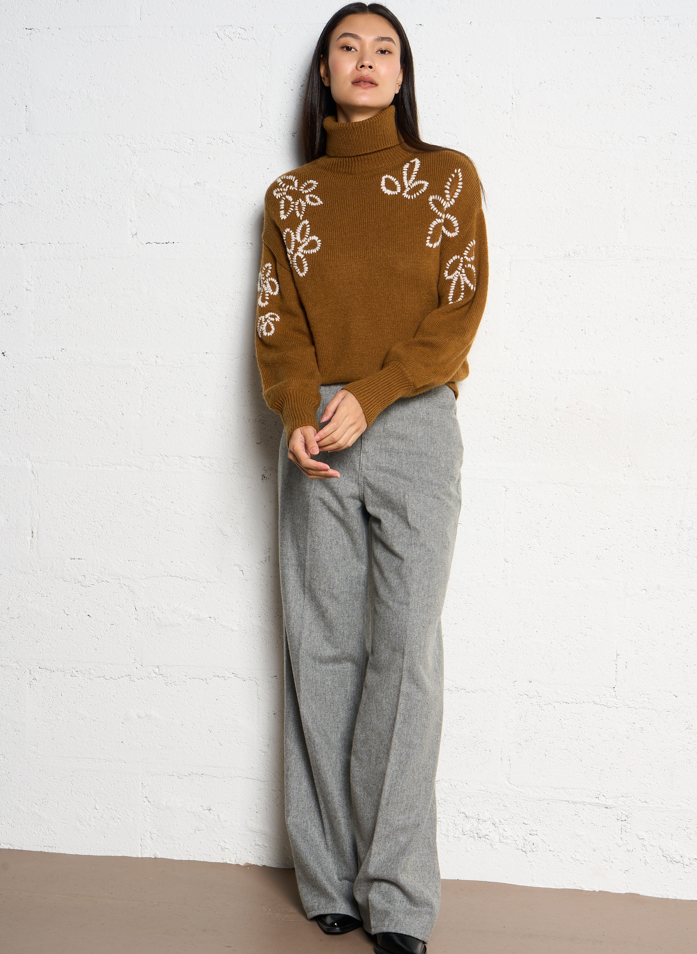 Pantalon large en laine mélangée LAURENCE BRAS Gris
