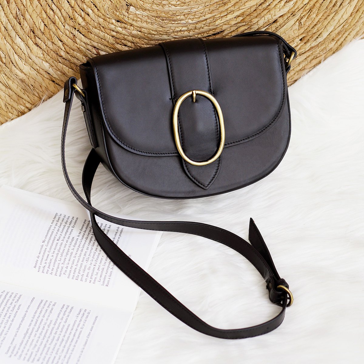 Sac boucle cuir lisse JULES & JENN Noir