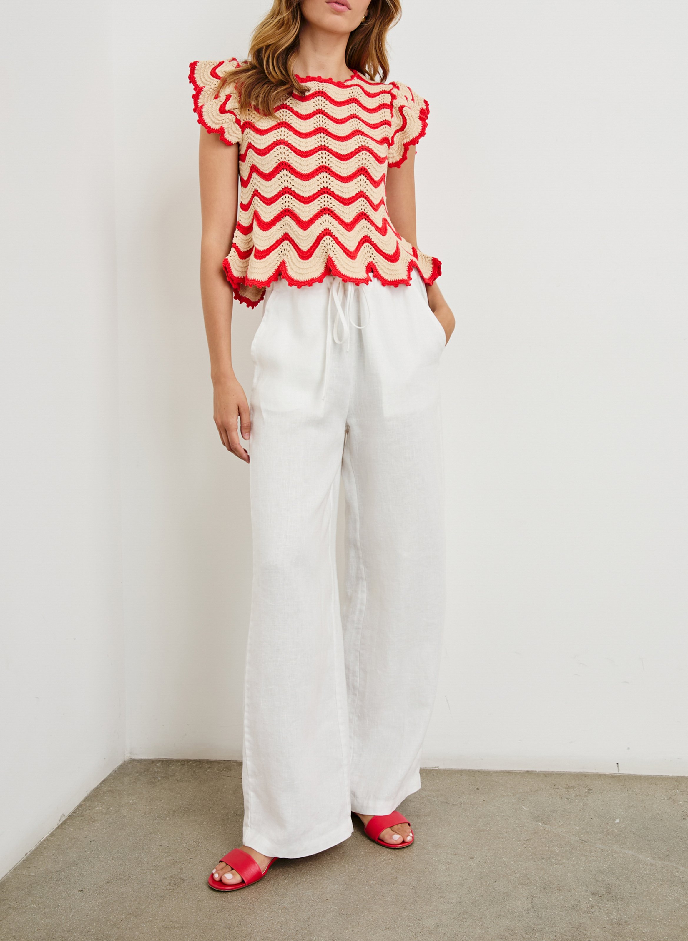 Top col rond en maille de coton mélangé RAILS Jaune