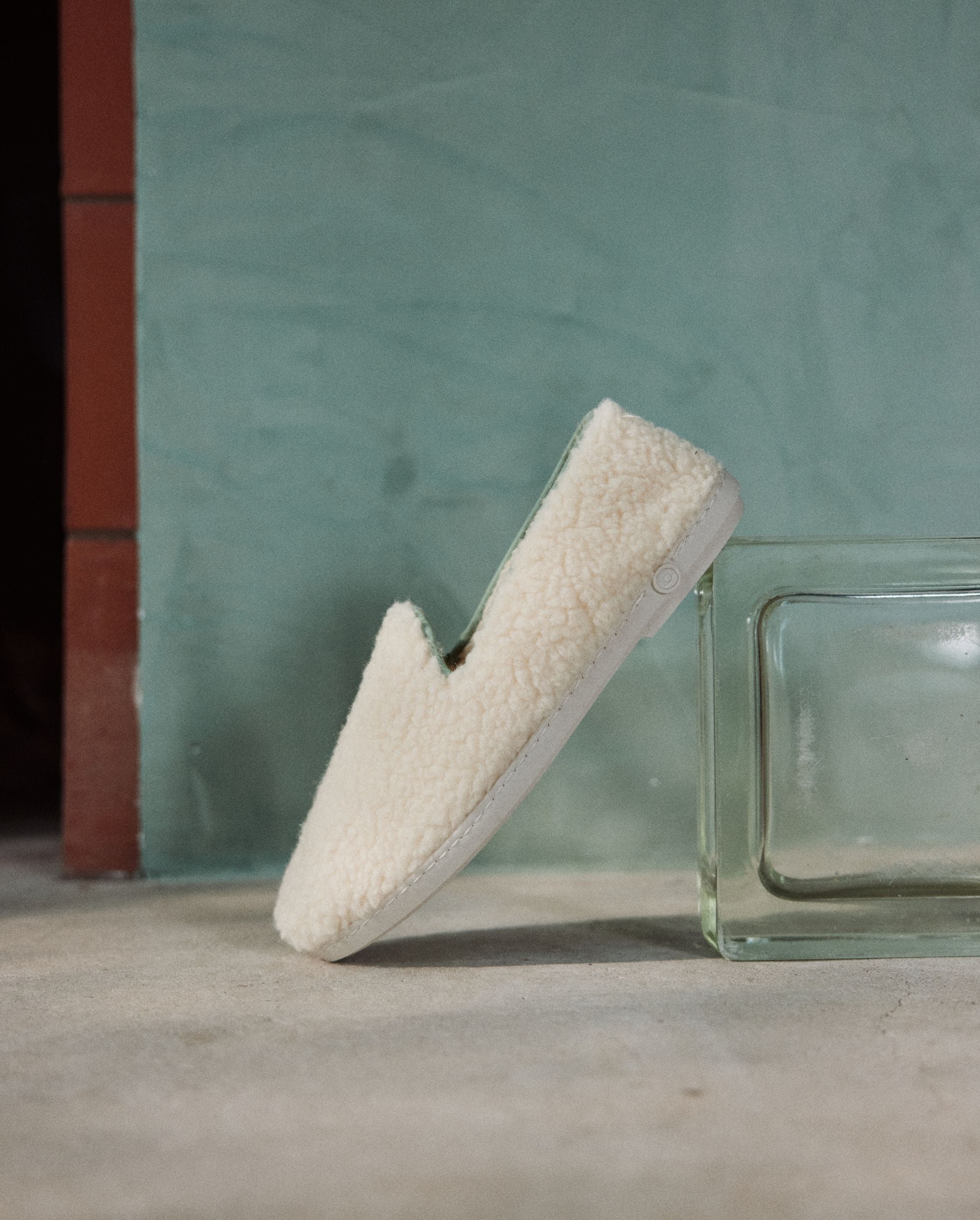 Women's wool bouclé slipper, white sage ANGARDE White