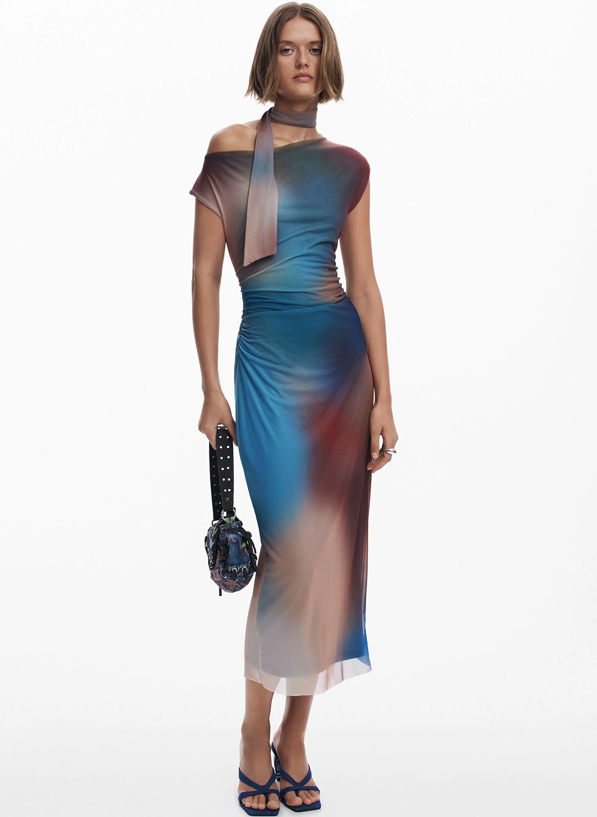 Midi dress with asymmetrical neckline Brown Desigual Women