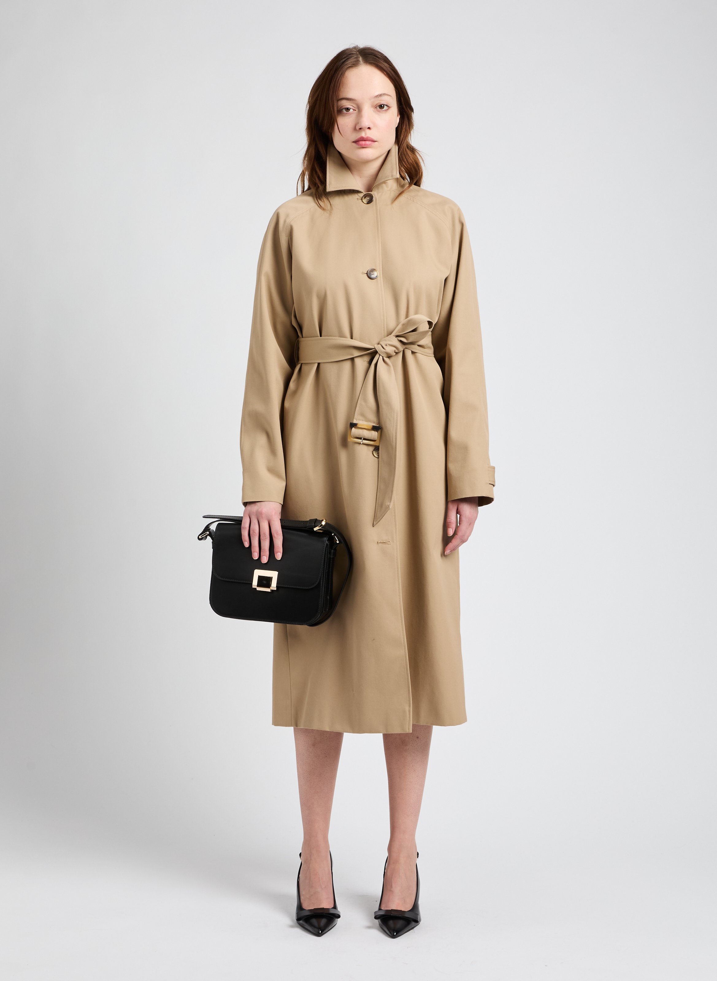 Long buttoned trench coat with belt SAISON 1865 Brown