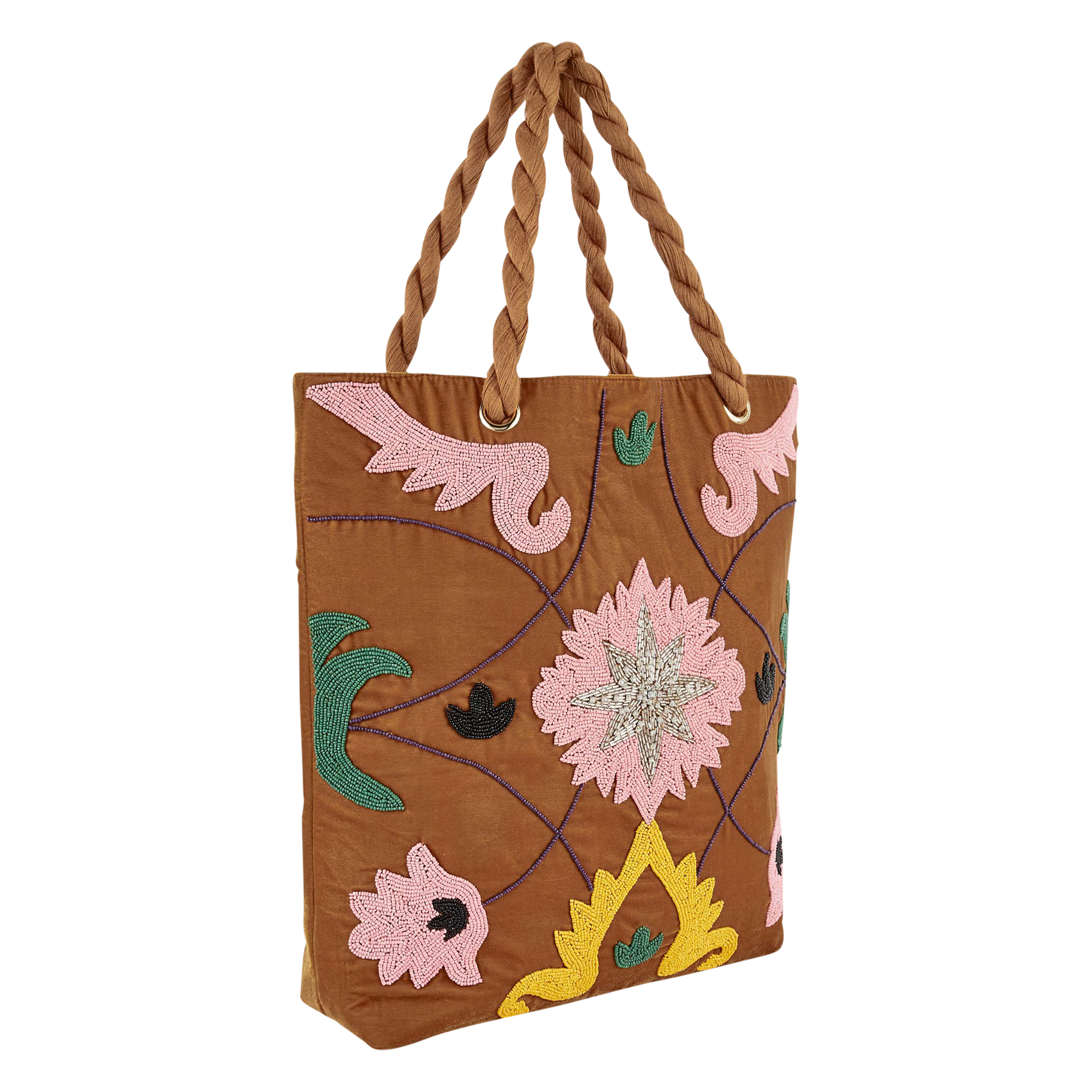 Beaded tote bag WILD Brown