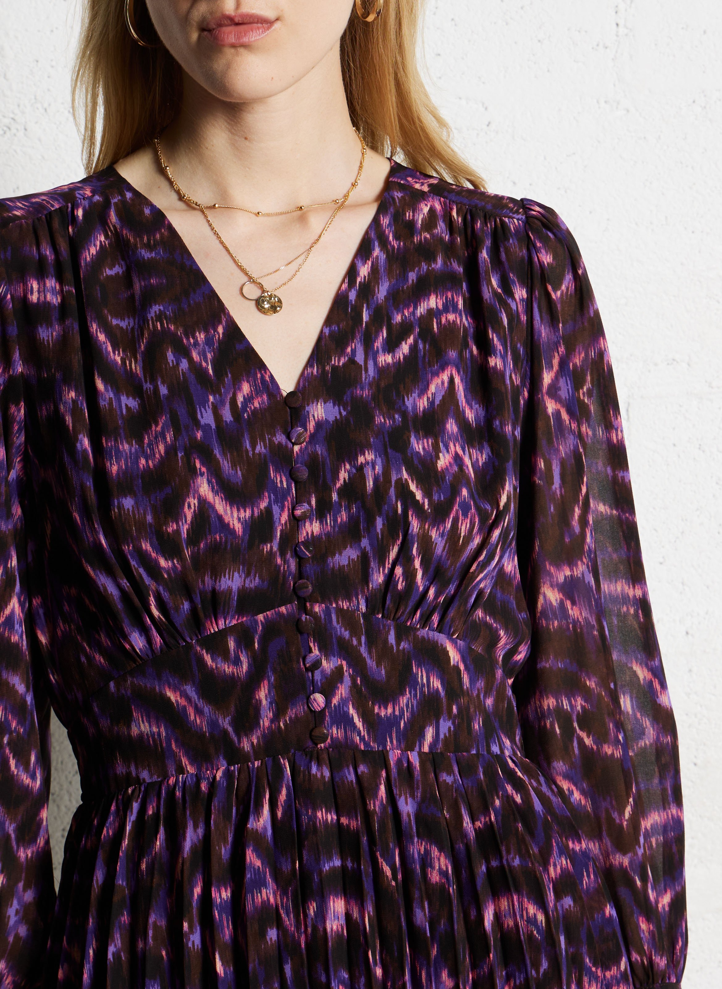 Pleated midi dress with patterns SUNCOO Purple