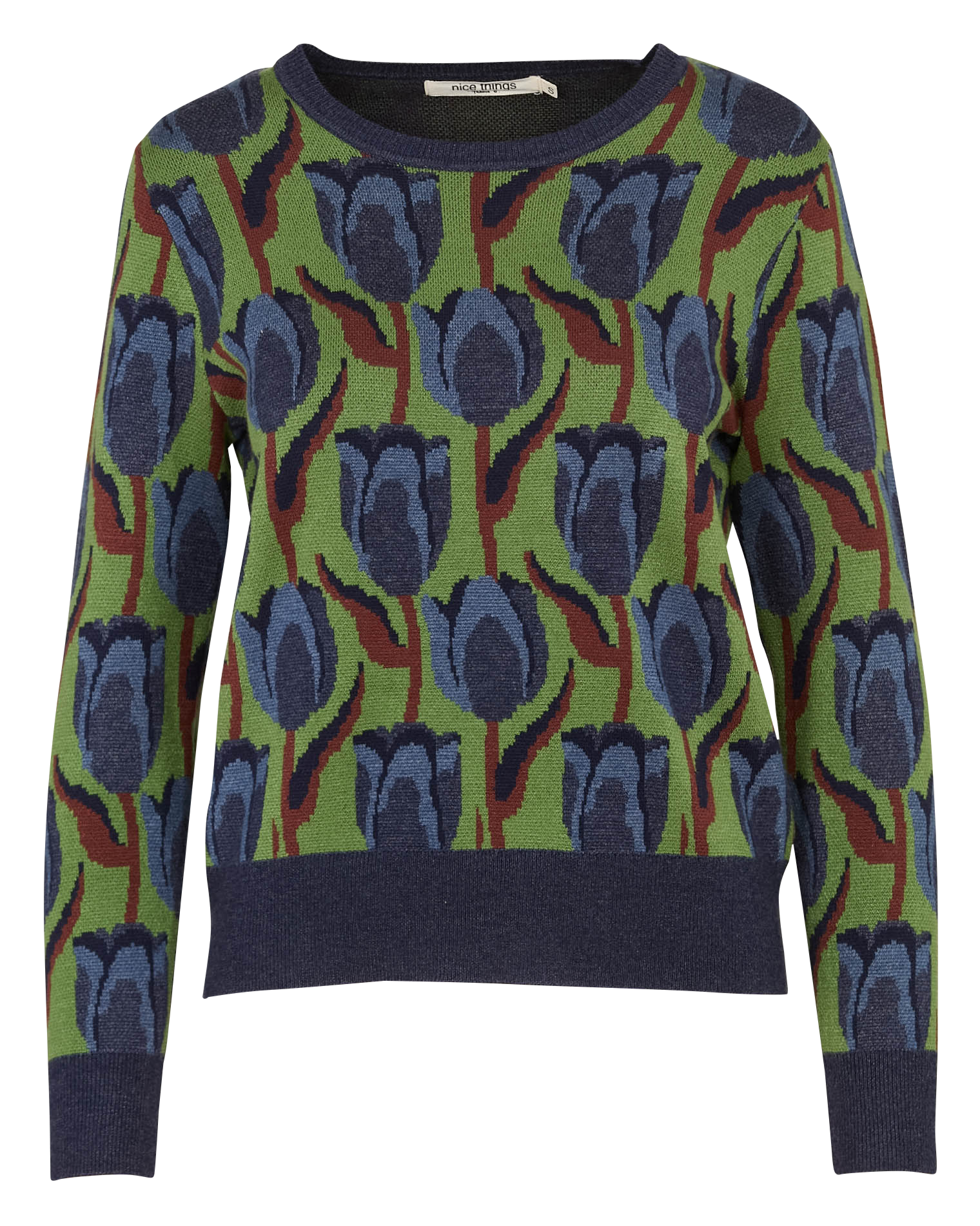 Pull droit à motifs tulipes  NICE THINGS Vert