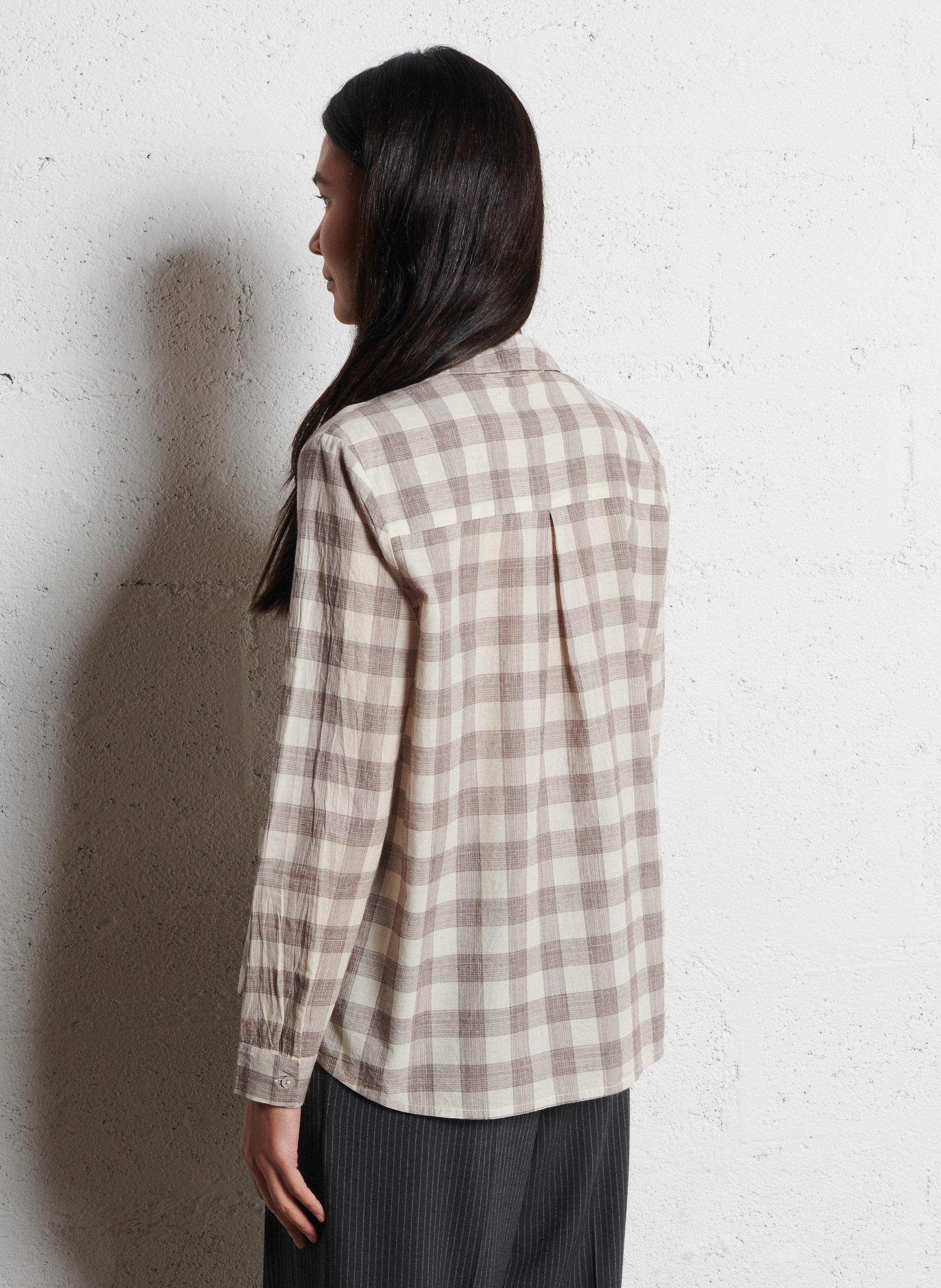 Chemise droite à carreaux en coton NICE THINGS Marron