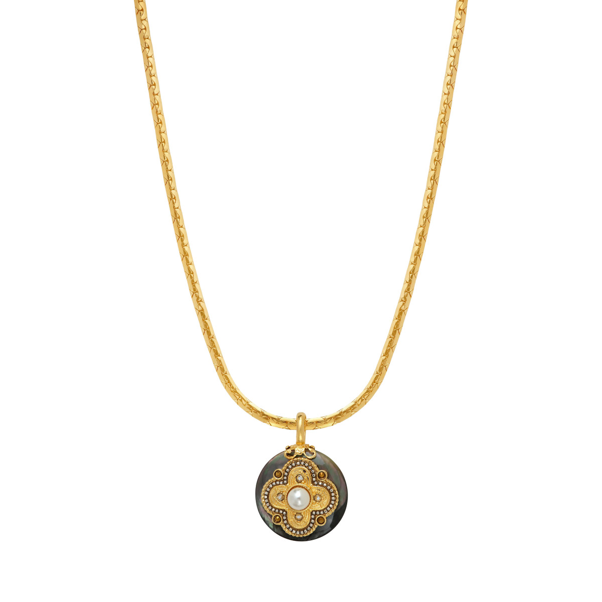 Necklace with Positano pendant, bean chain, and mother-of-pearl medal SATELLITE PARIS Grey