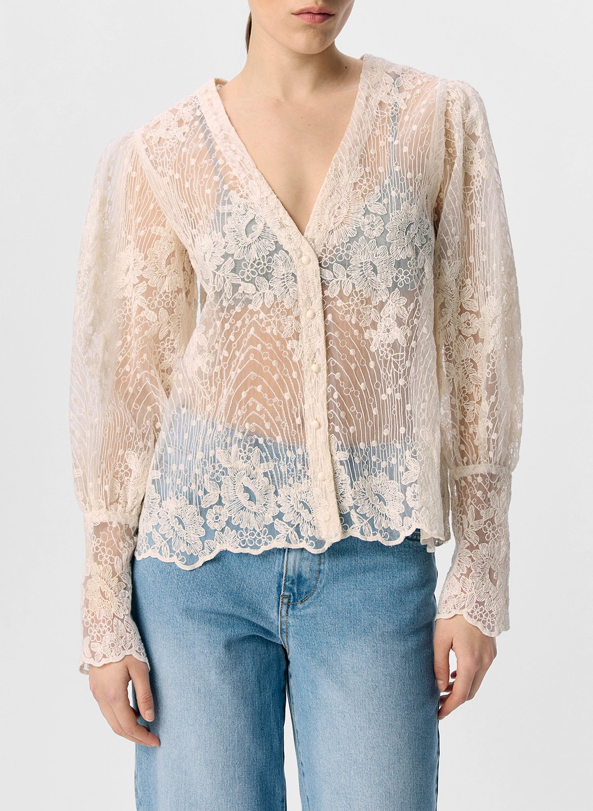 Chemise droite en dentelle OBJECT Beige