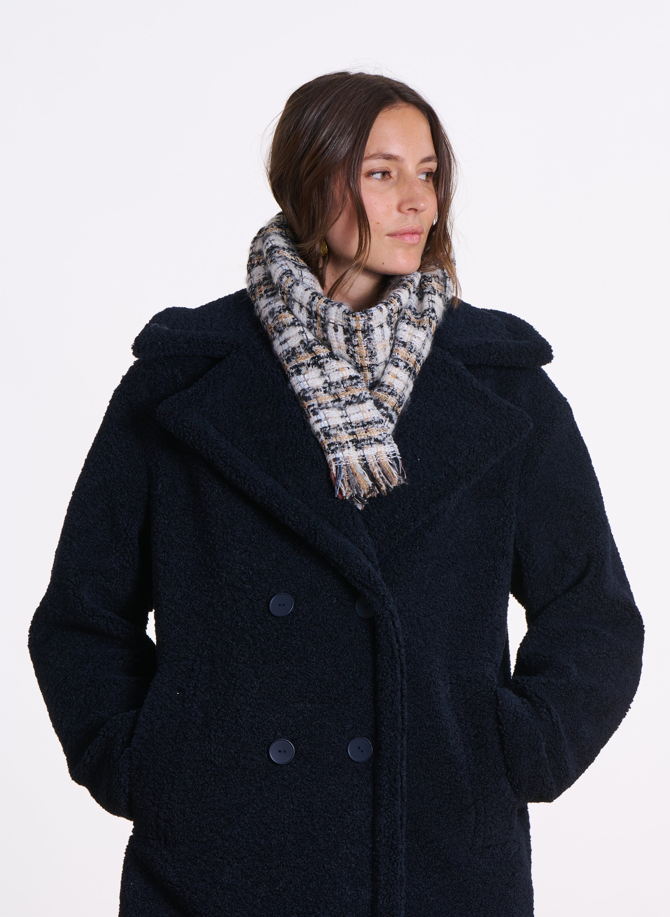 Echarpe rectangulaire à carreaux LA FEE MARABOUTEE Blanc