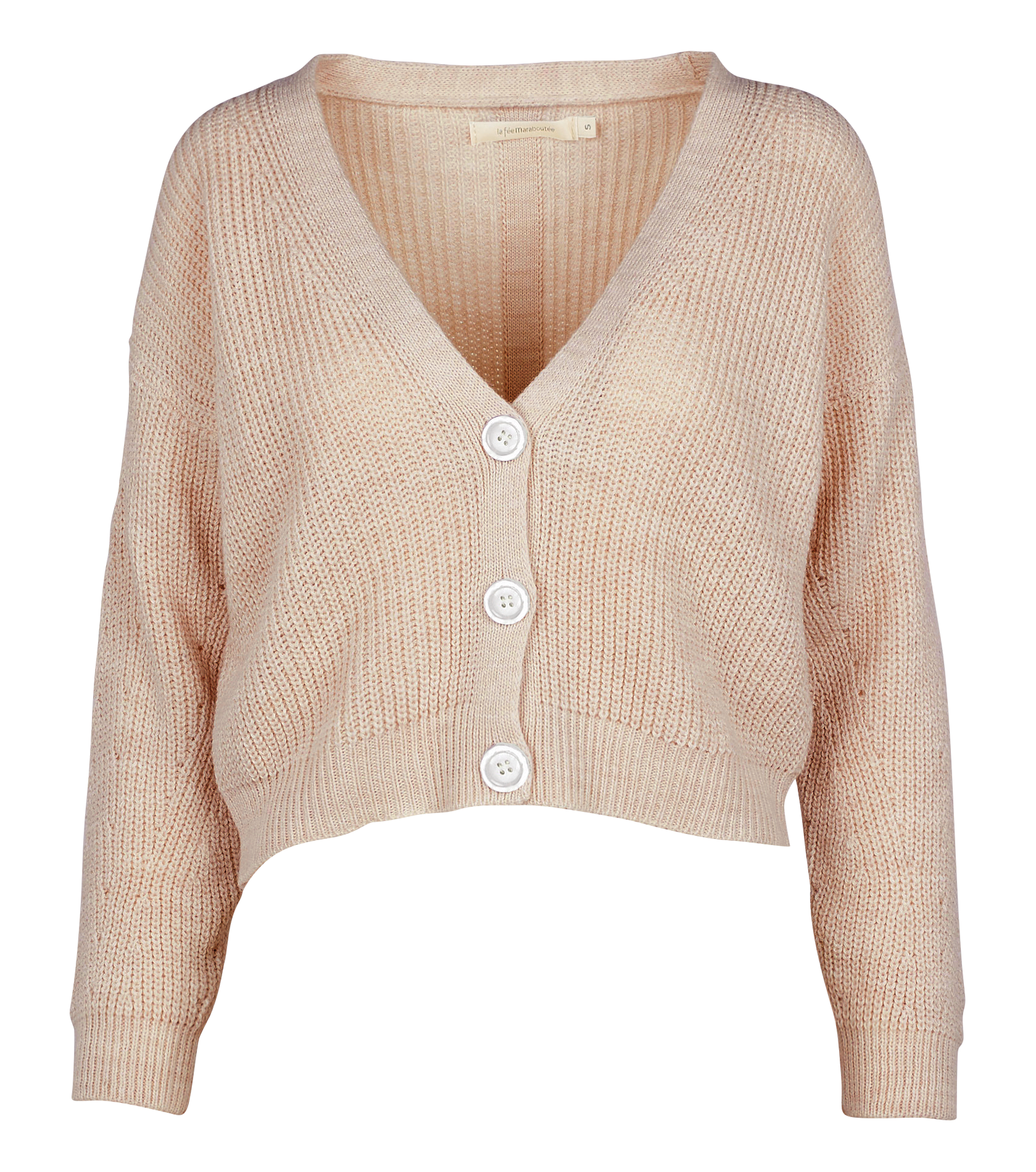 Mixed-knit V-neck cardigan LA FEE MARABOUTEE White