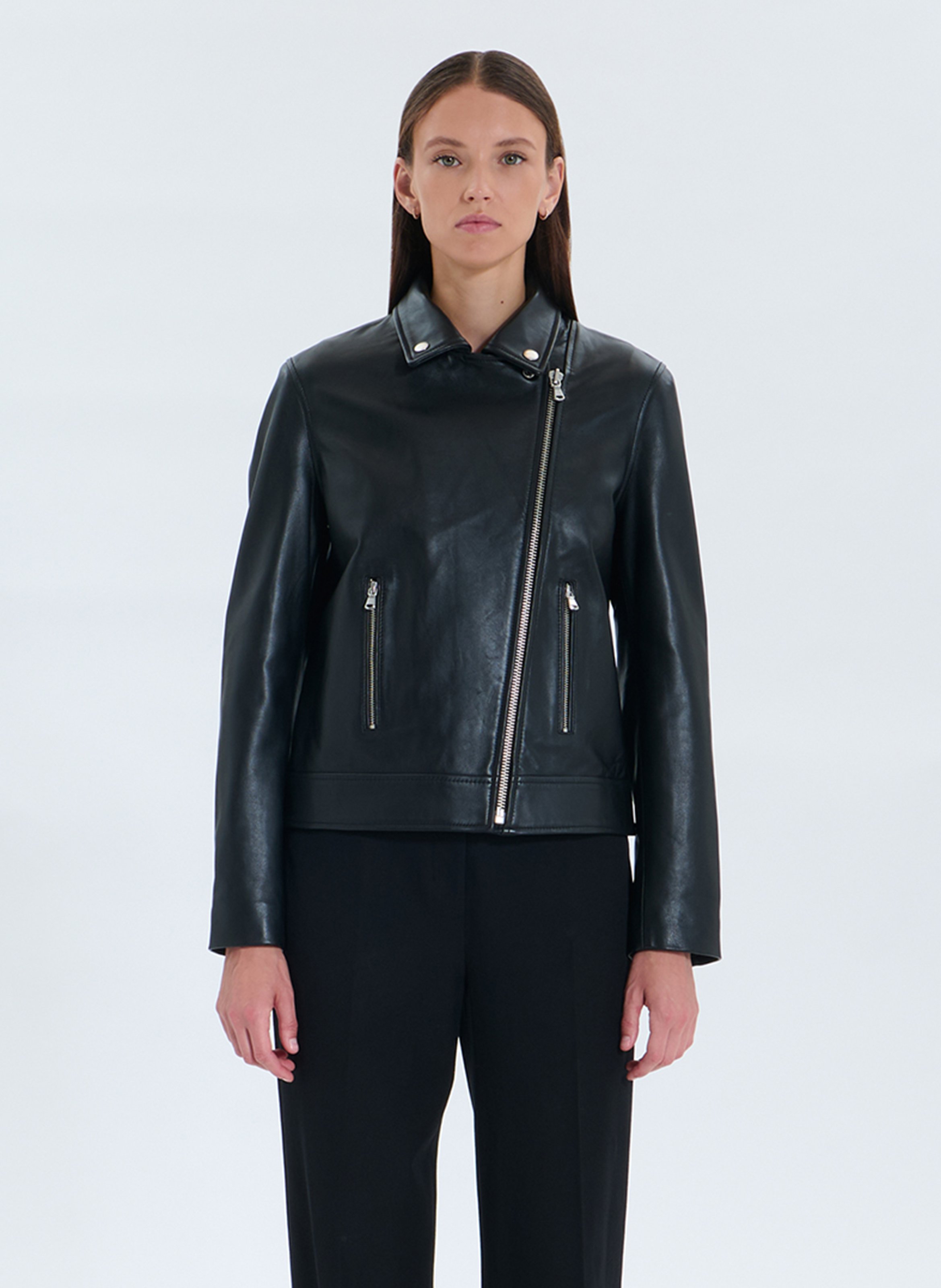 Short leather biker jacket ZAPA Black