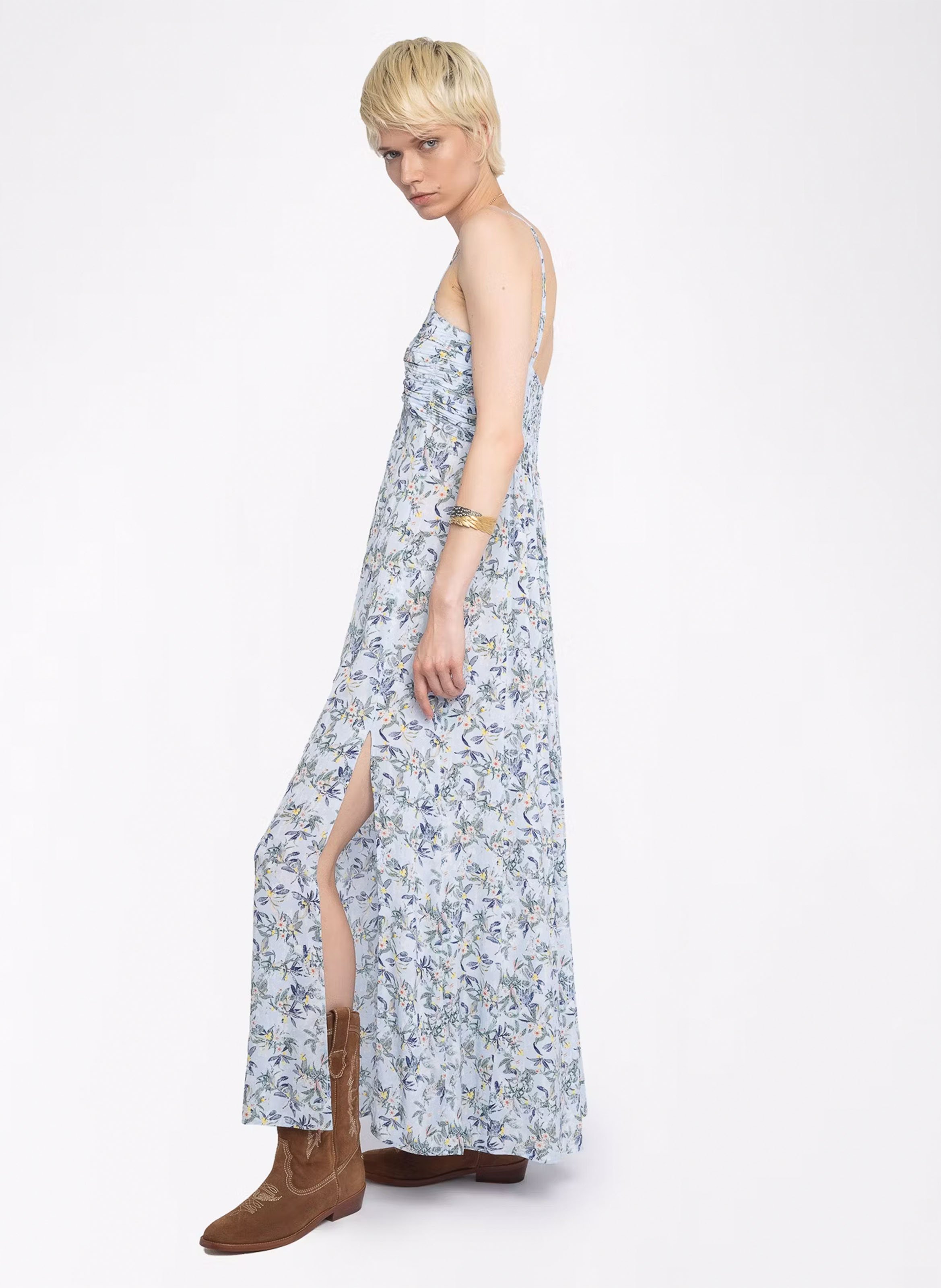 Robe longue droite fleurie à fente ZADIG&VOLTAIRE Bleu