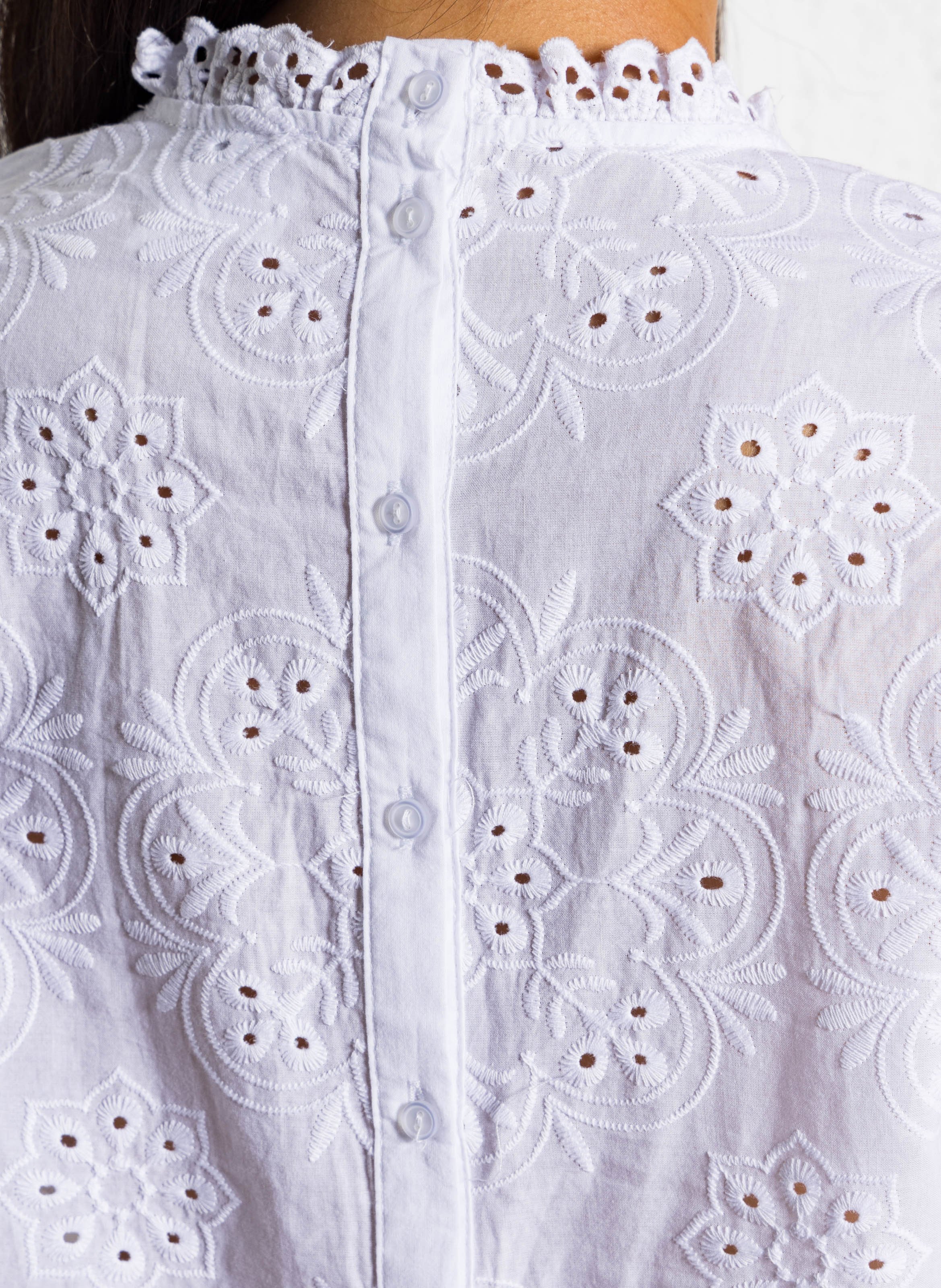 Blouse oversize col rond en coton brodé SUD EXPRESS Blanc