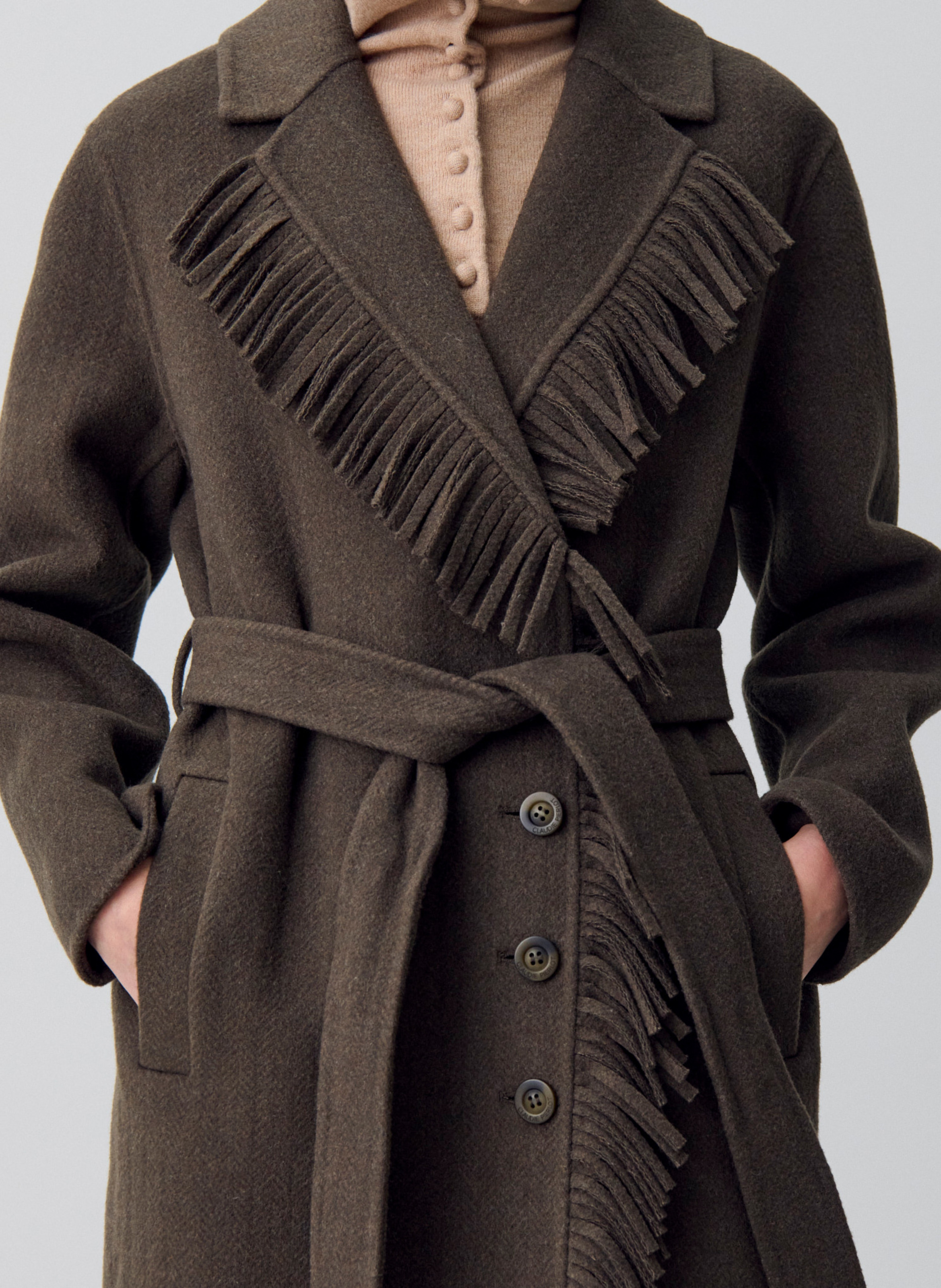 Kurzer Mantel mit V-Ausschnitt aus Wollmischung CLAUDIE PIERLOT Khaki