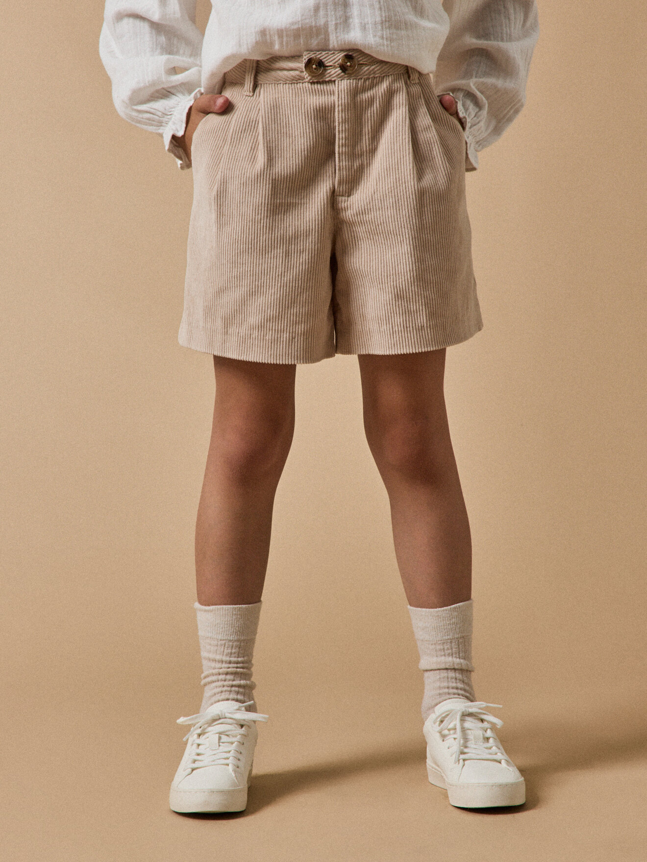 High-waisted velvet shorts CYRILLUS Beige