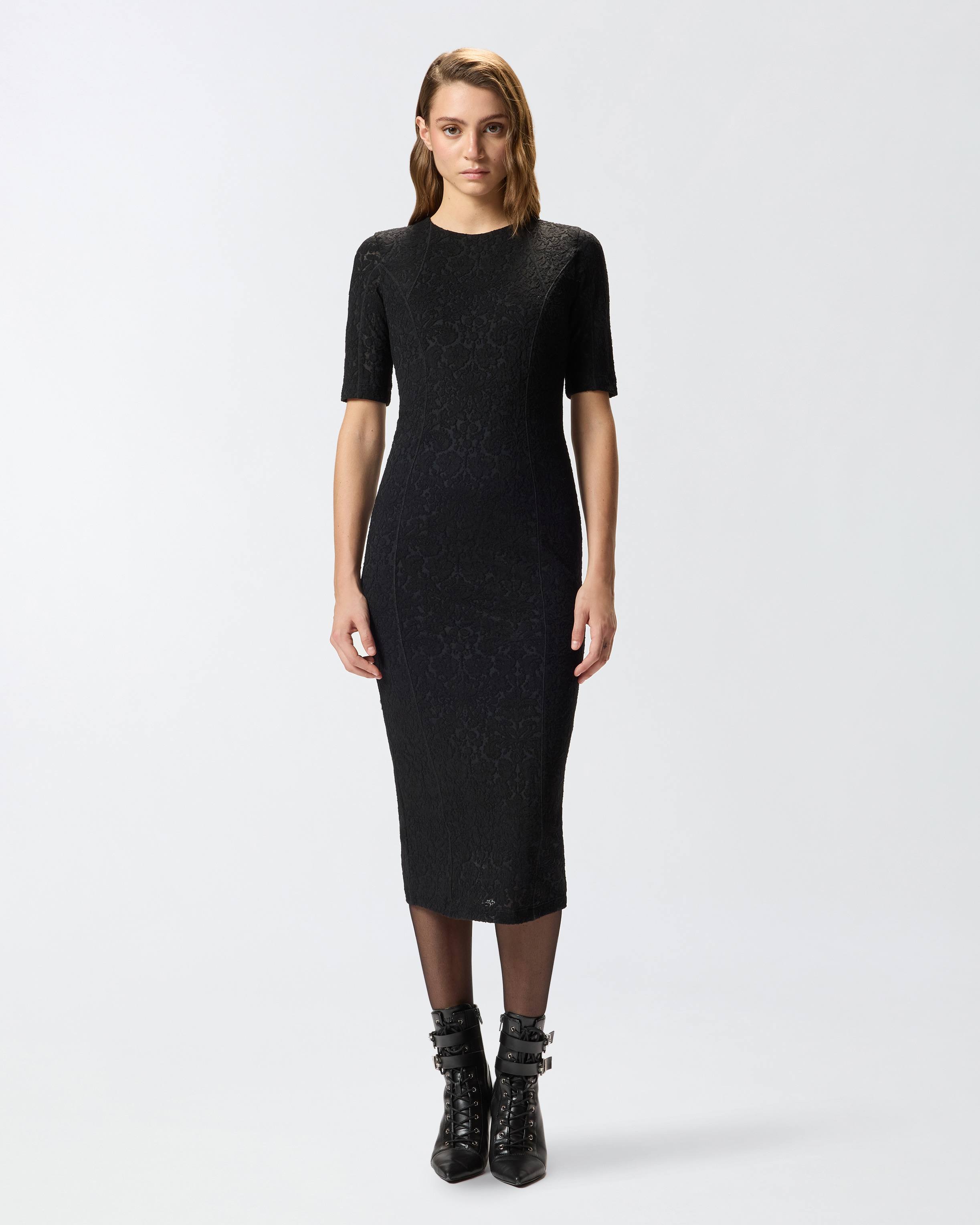 Midi knit lace dress Black