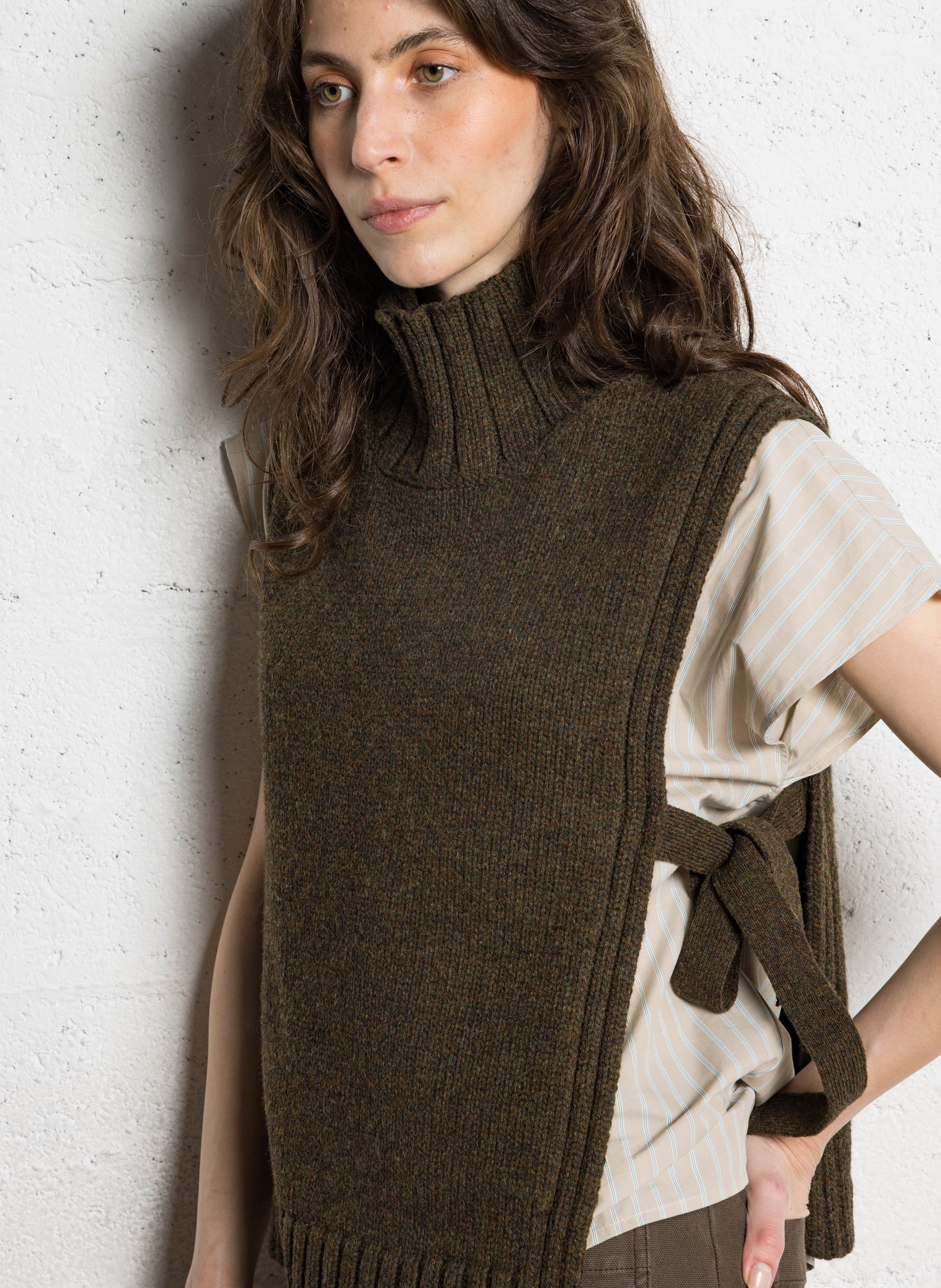 High-neck wool-blend half-shirt SOEUR Khaki