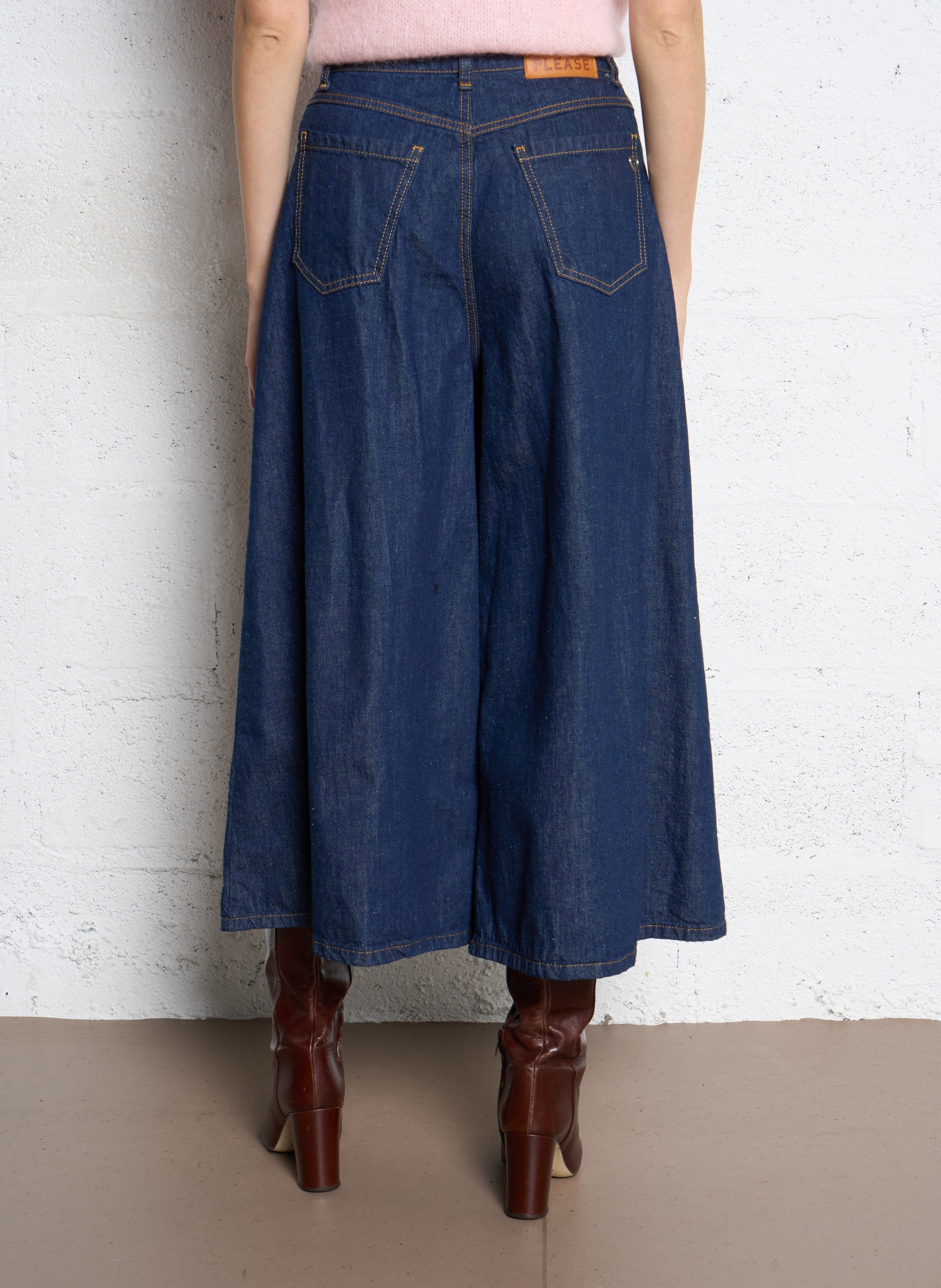 Jean cropped évasé en coton PLEASE Bleu