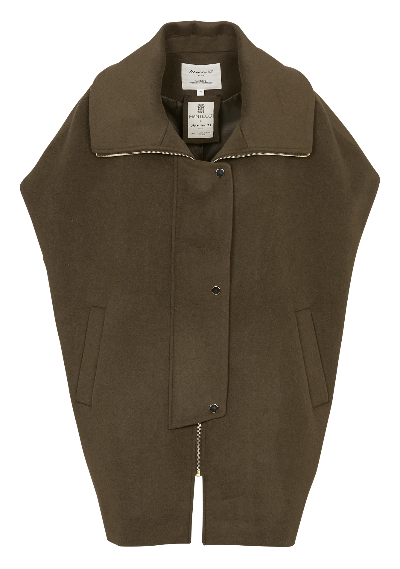 Sleeveless zip-up loose-fitting cape MAISON 123 Khaki