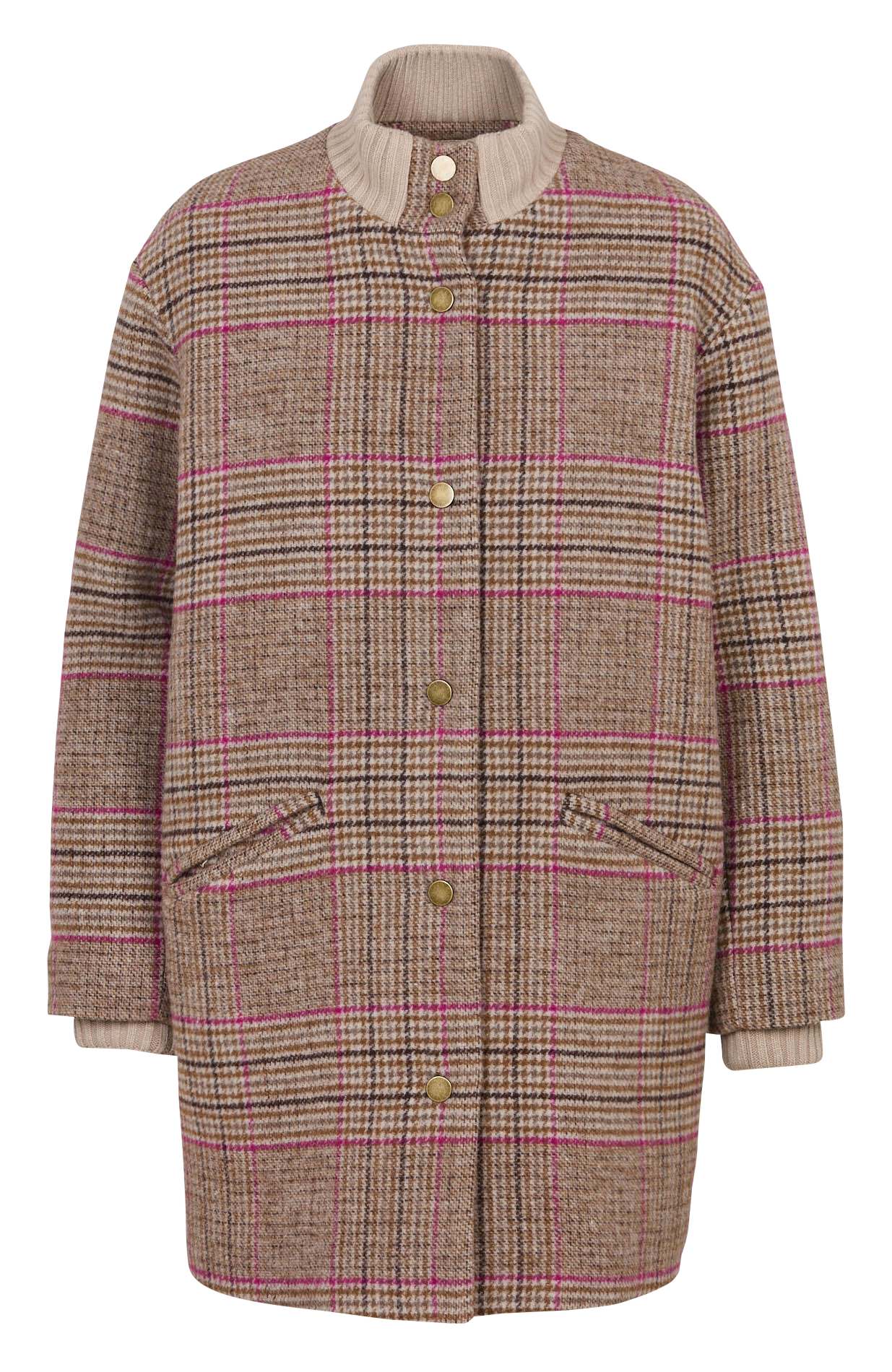 High-neck checked coat I CODE Brown