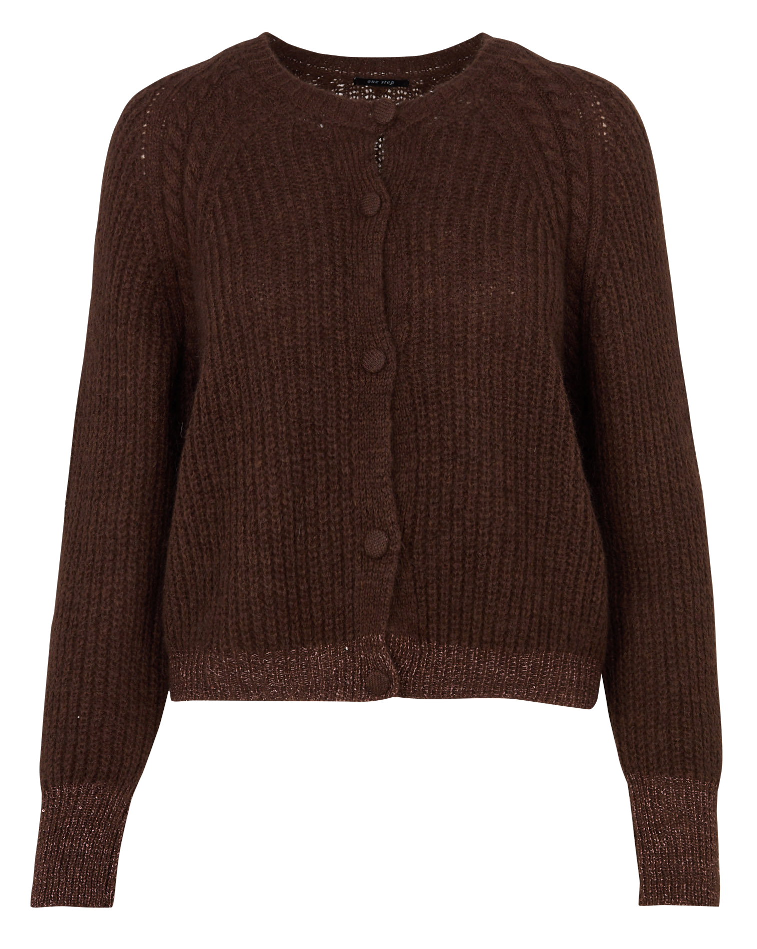 Straight knit cardigan with a shawl collar ONE STEP Brown