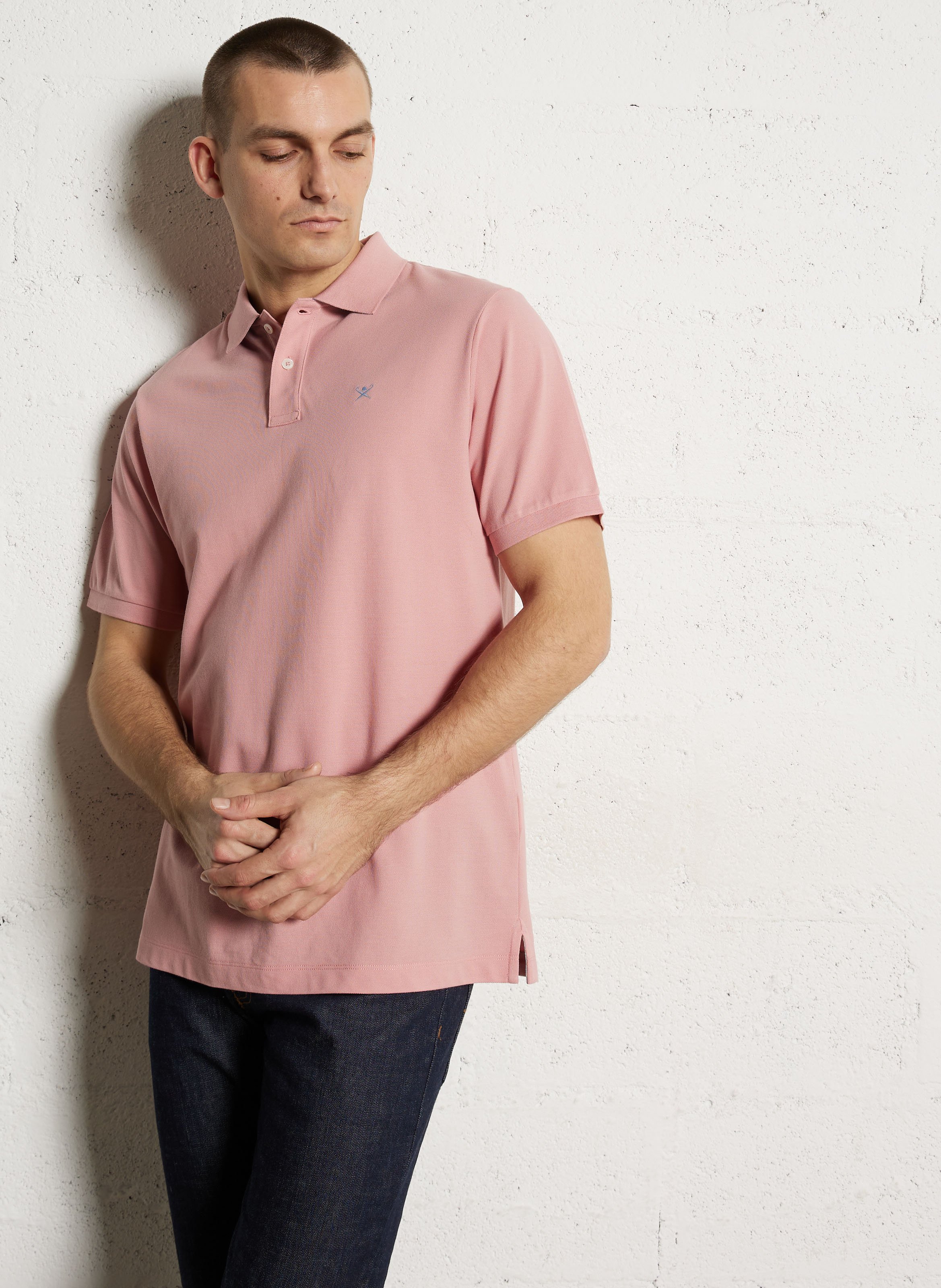 Polo droit manches courtes uni à logo HACKETT Rose