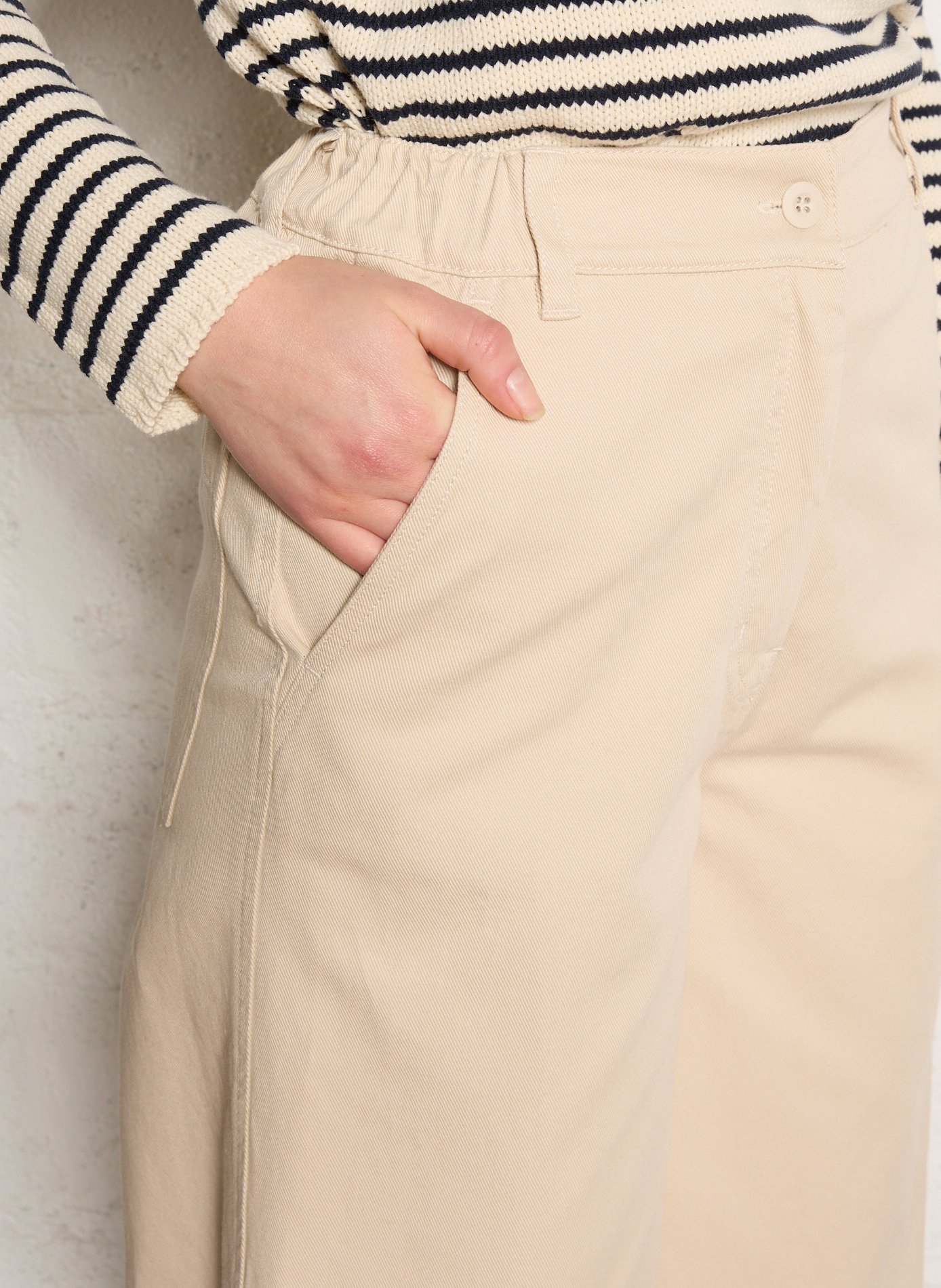 Wijde broek van katoen met hoge taille Beige