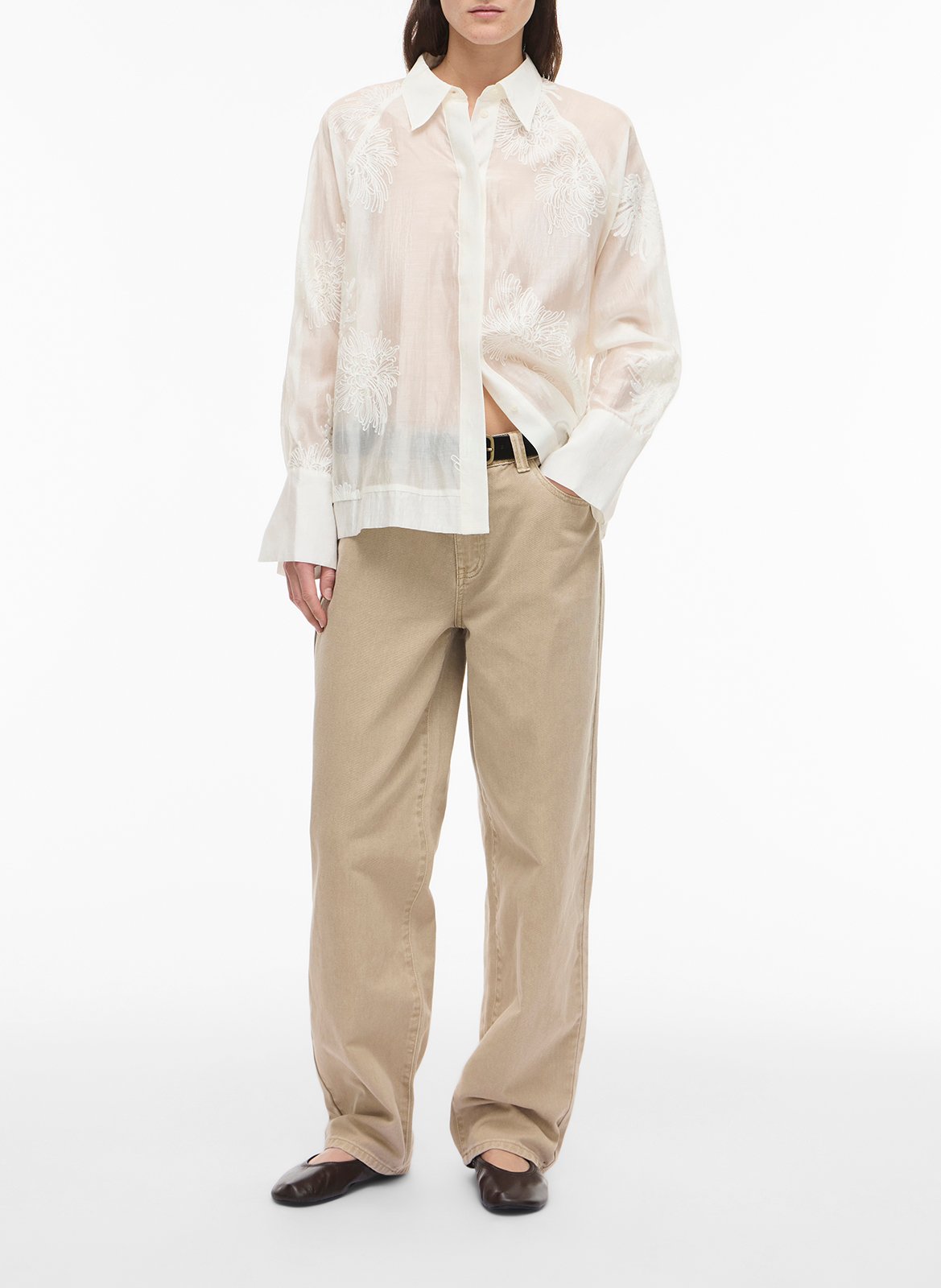 Recht overhemd met borduursel ROUGE EDIT Beige