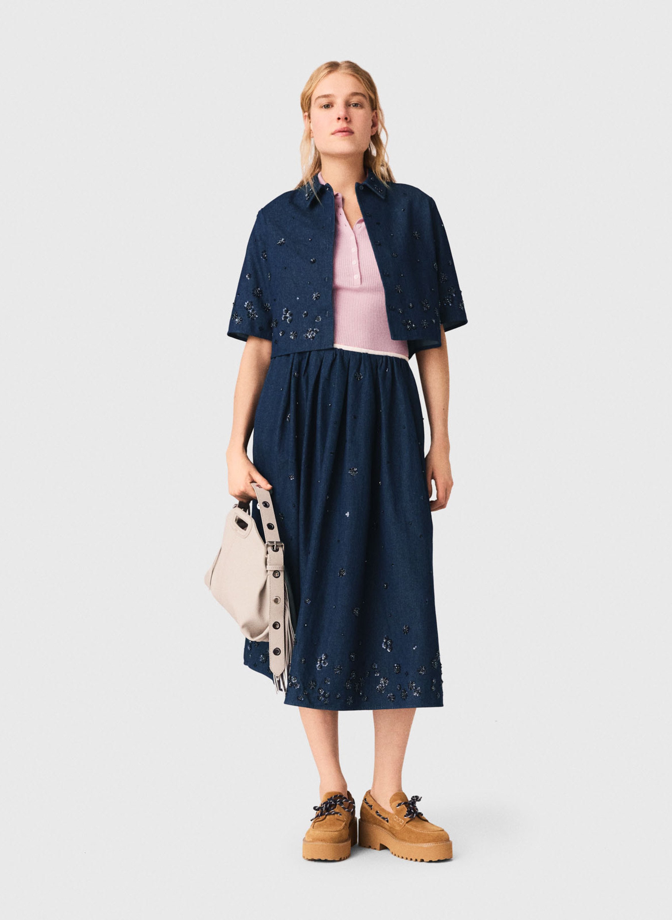 Chemise en denim oversize courte MAJE Blauw