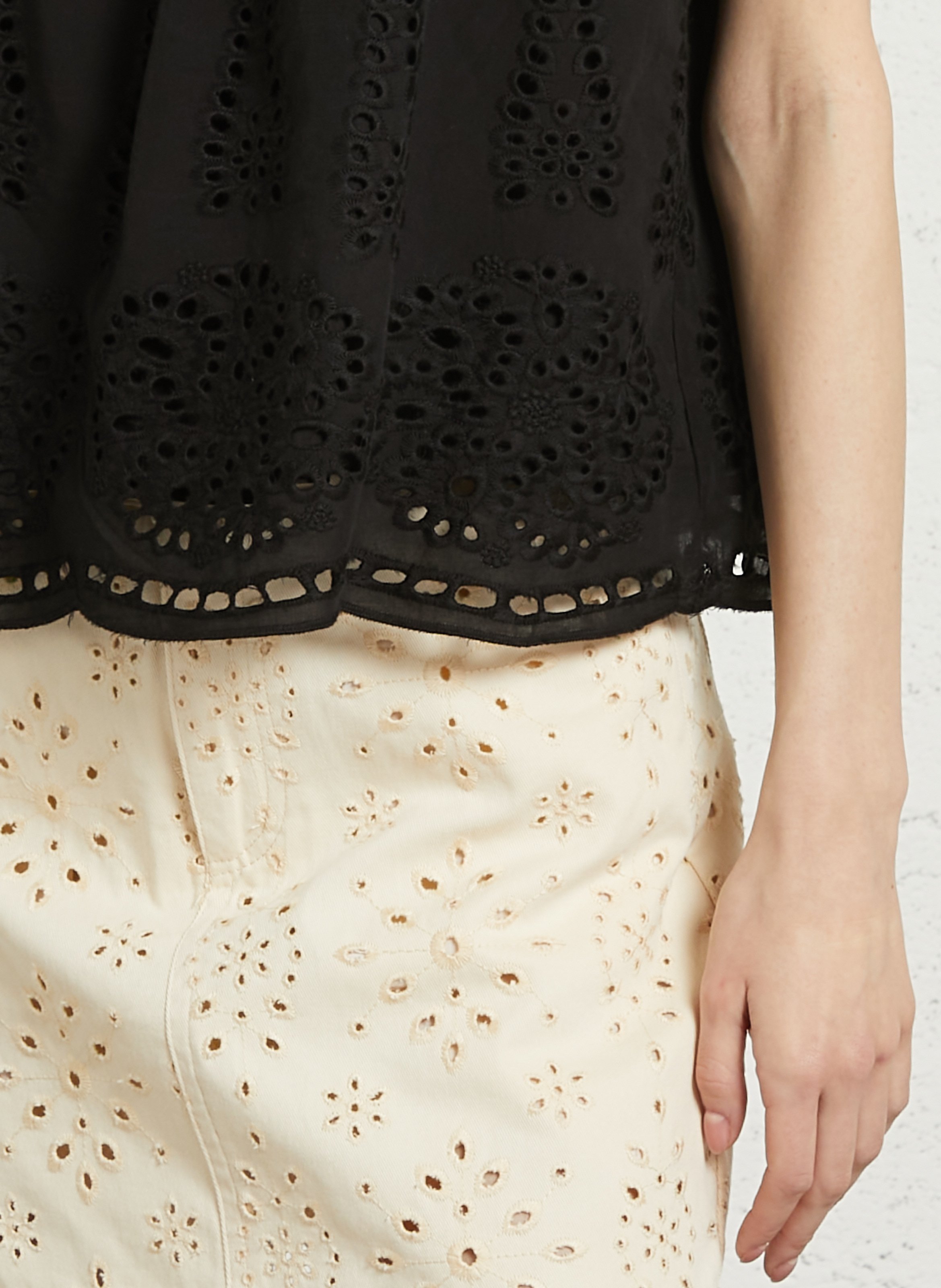 Embroidered loose fit top with straps THE KORNER Black