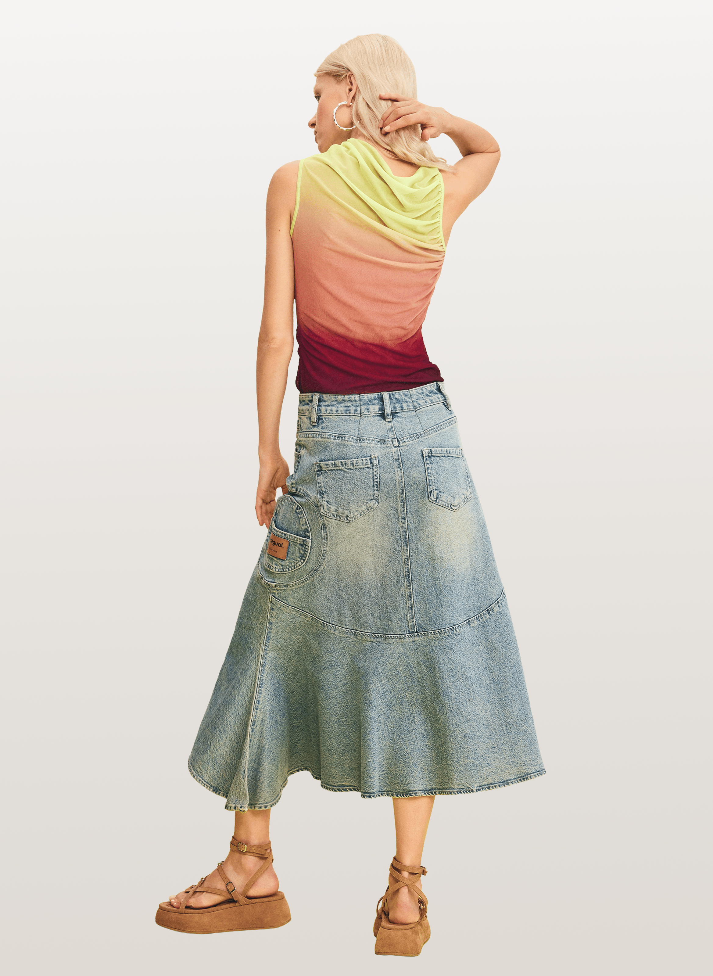 Jupe midi en jean DESIGUAL Bleu