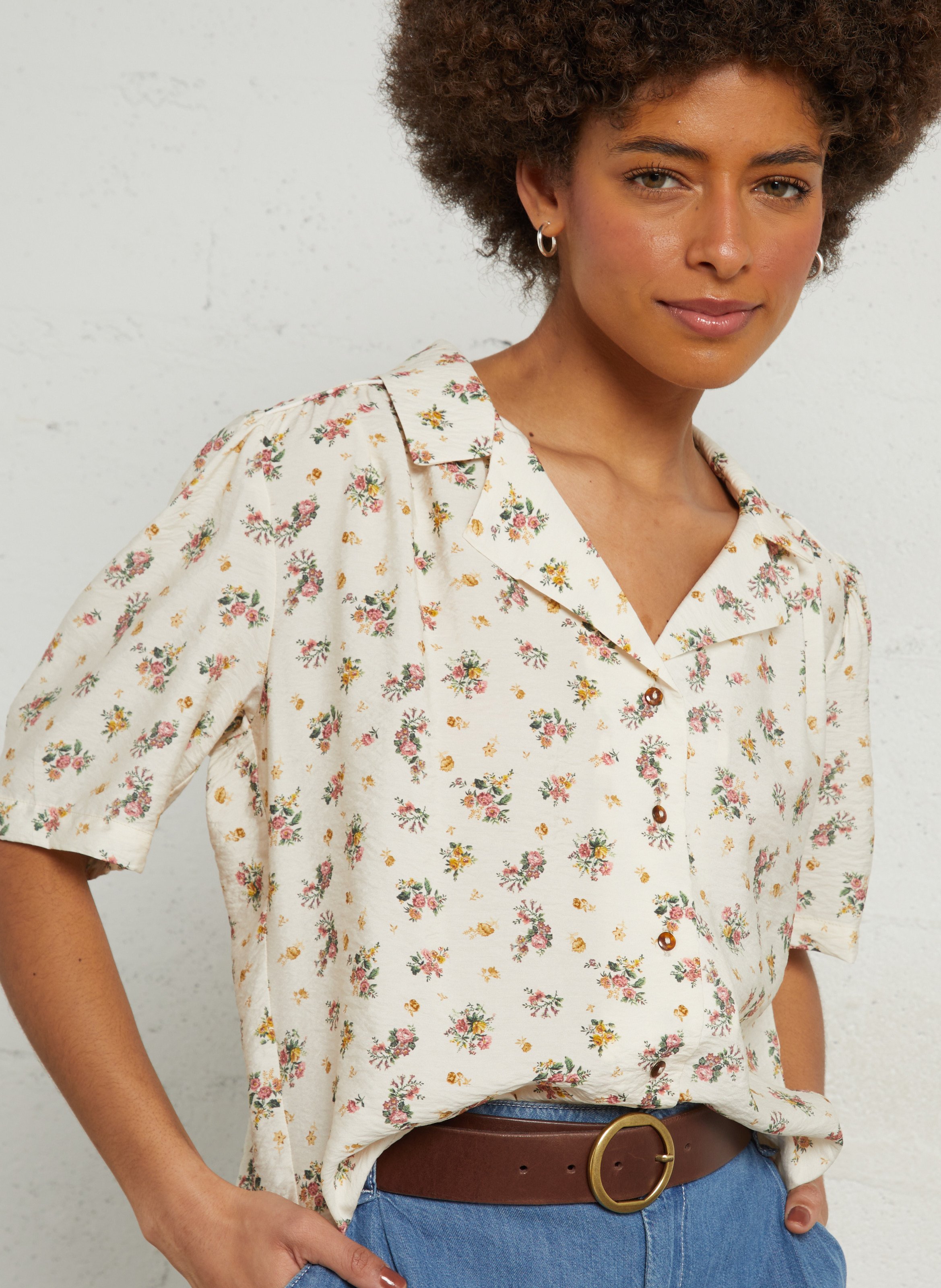 Bedrucktes Hemd mit umgeklapptem Kragen EMILE ET IDA Beige