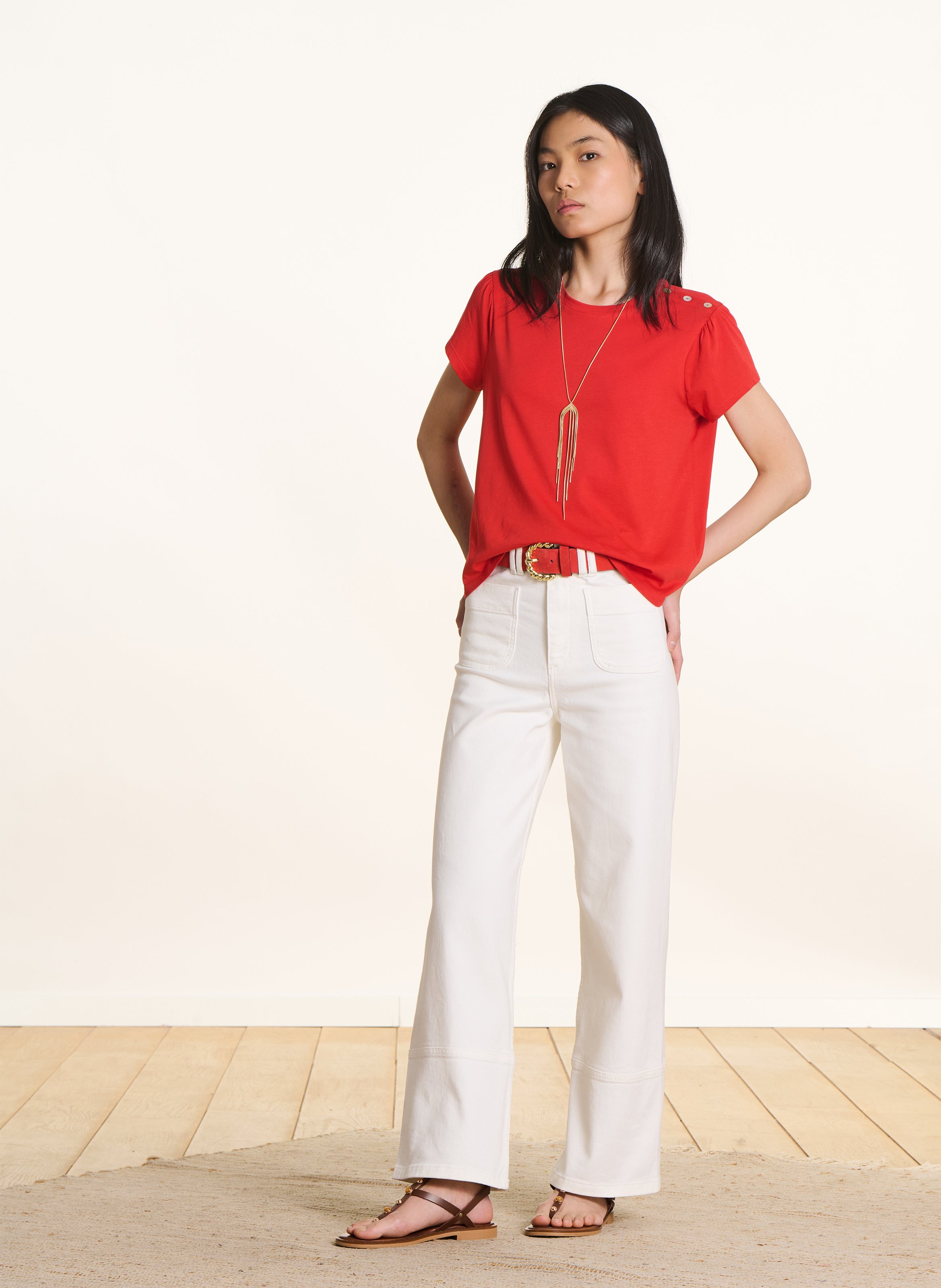 Tee-shirt droit col rond en coton bio LA FEE MARABOUTEE Rouge